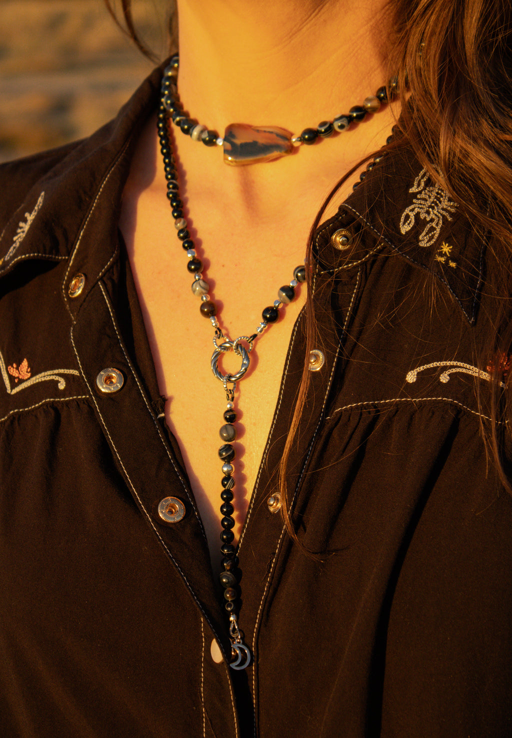 Black Botswana Agate Signature Wrap Necklace with Agate focal