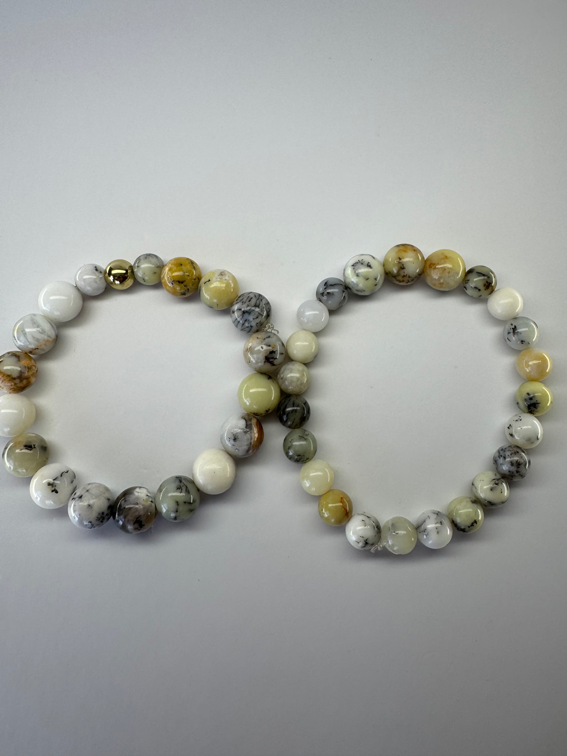Natural White Opal Bead Stretch Bracelet Pair