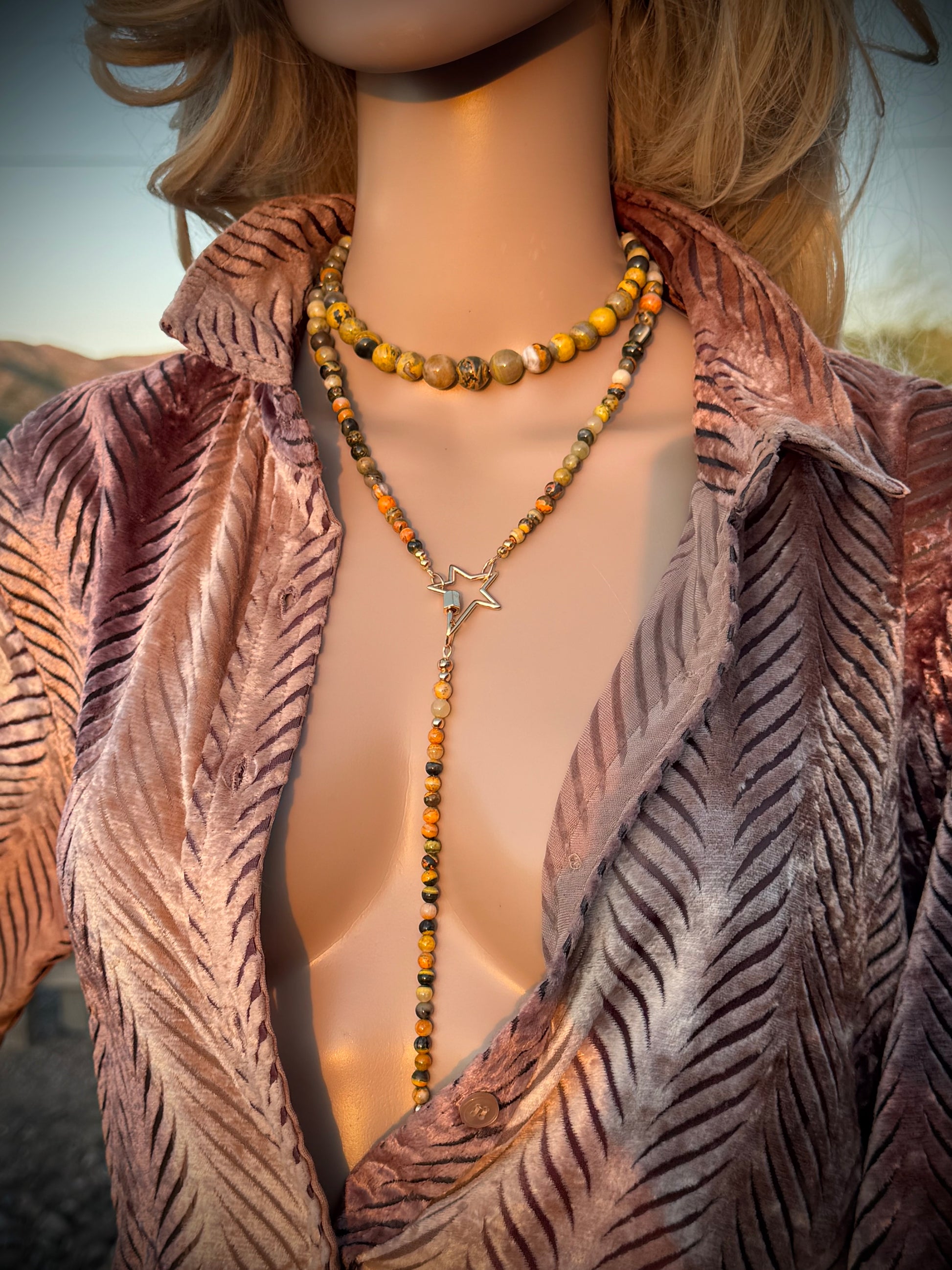 COLLECTIBLE! Bumblebee Jasper Wrap Lariat Necklace