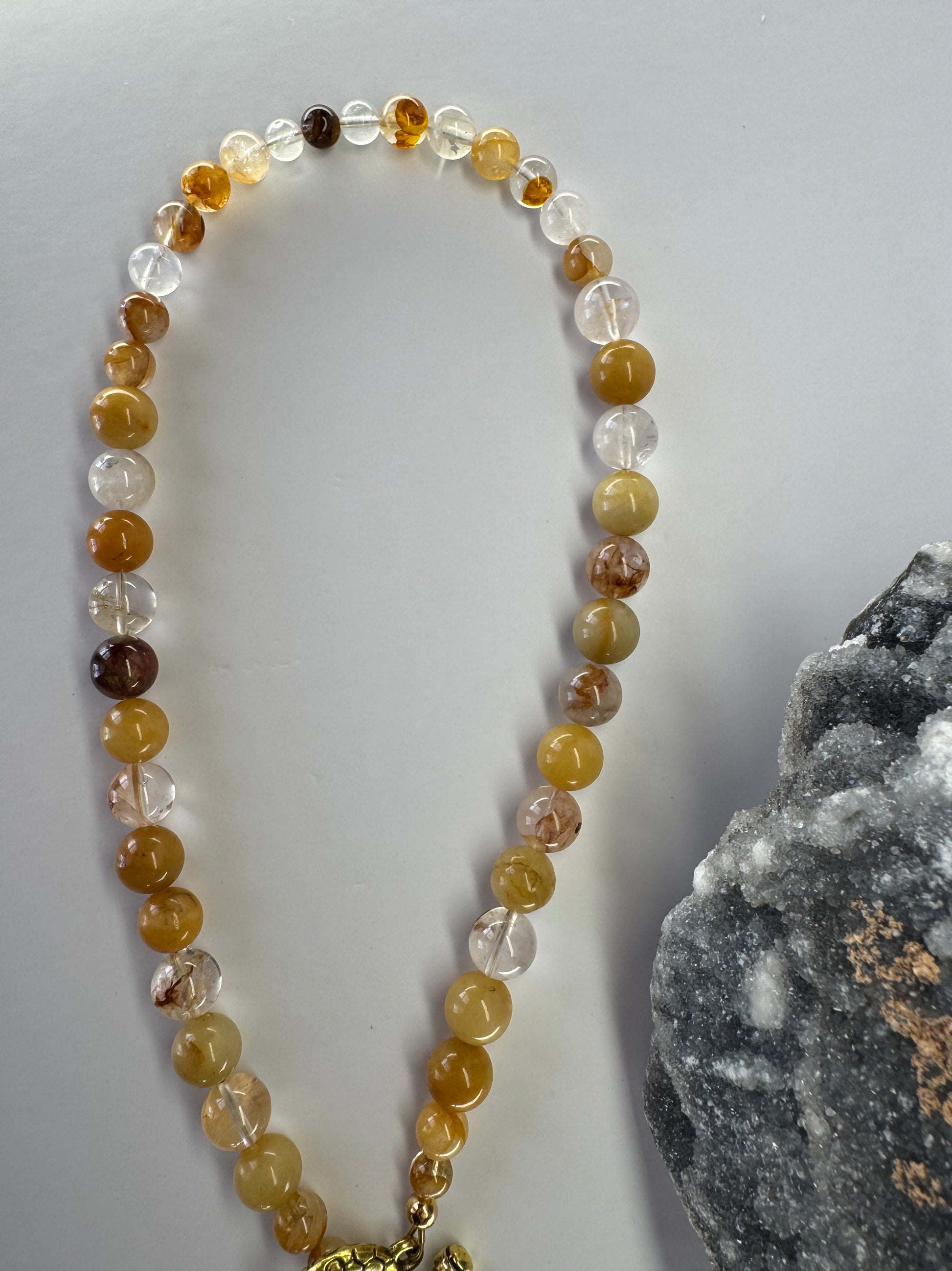 Golden Healer Quartz Necklace with Removable Crescent Moon & Good Luck Charm