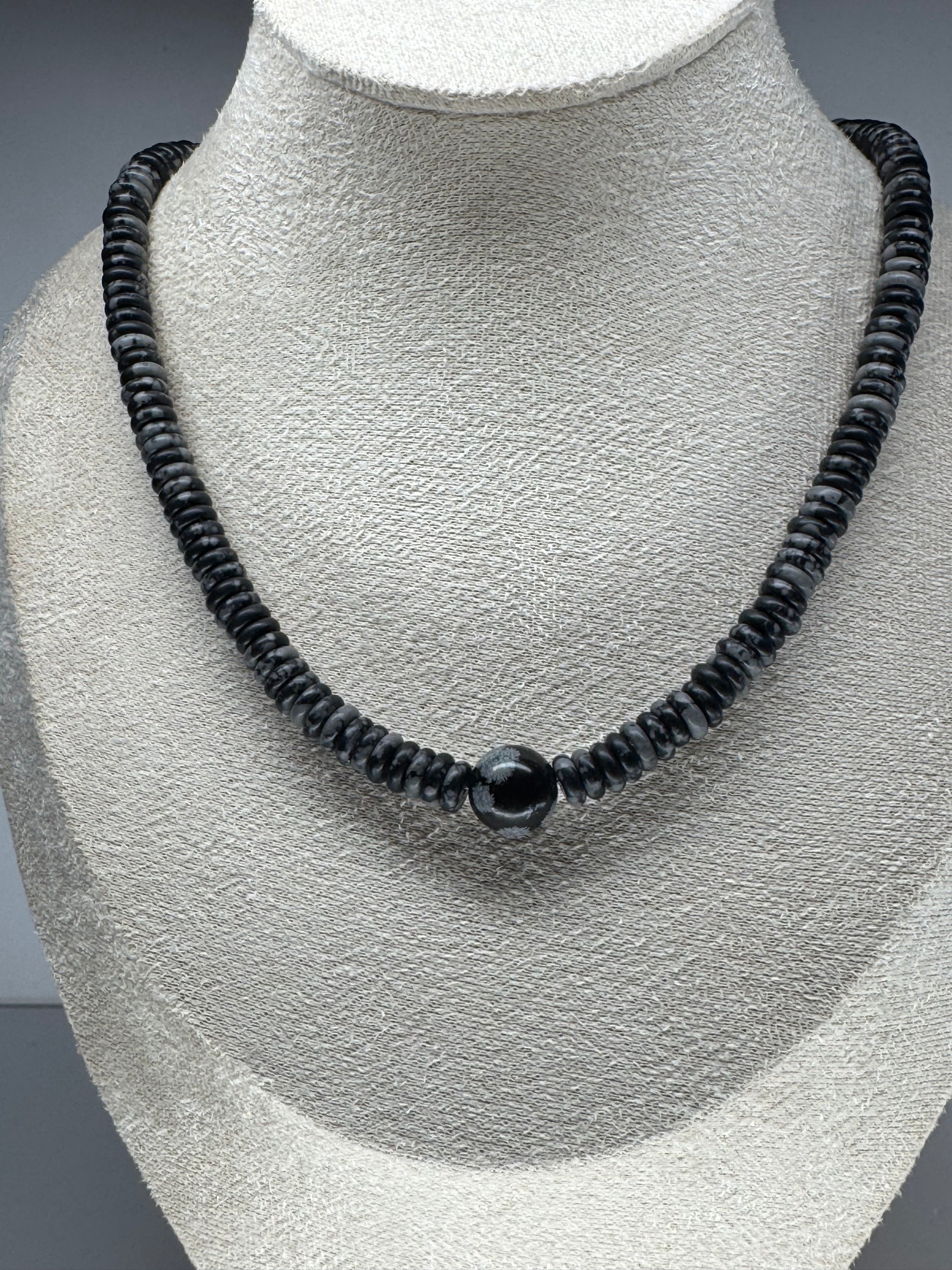 Snowflake Obsidian Heishi Necklace