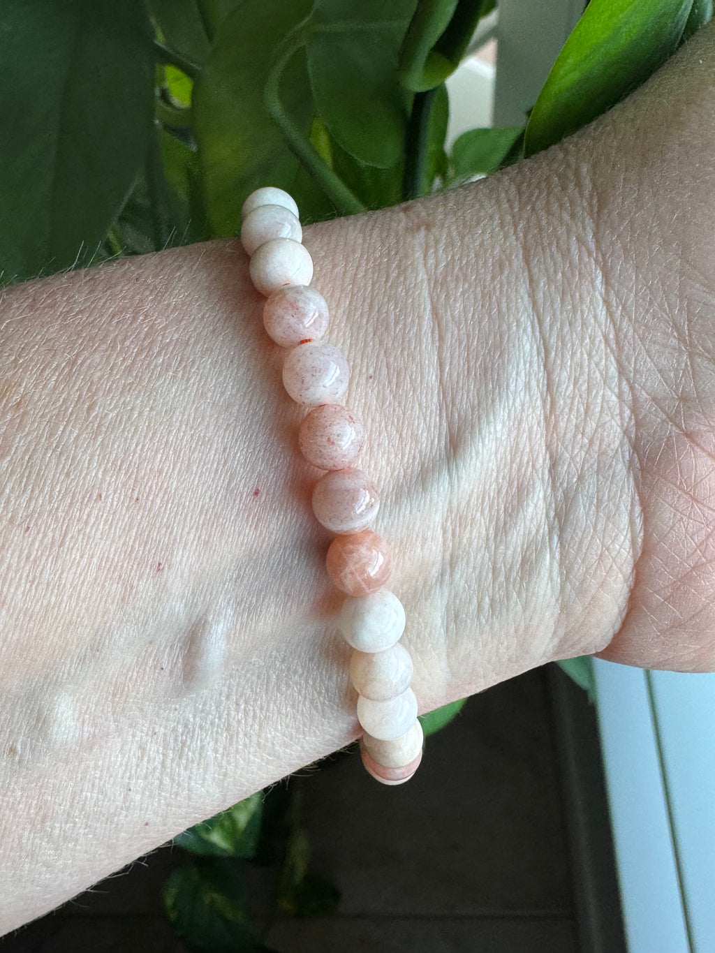Peach Flashy Moonstone Adjustable Bracelet – 6mm Beads