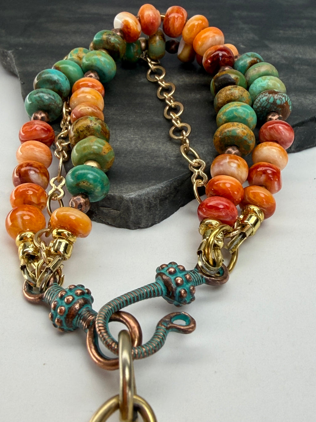 Kingman Turquoise & Spiny Oyster Bracelet