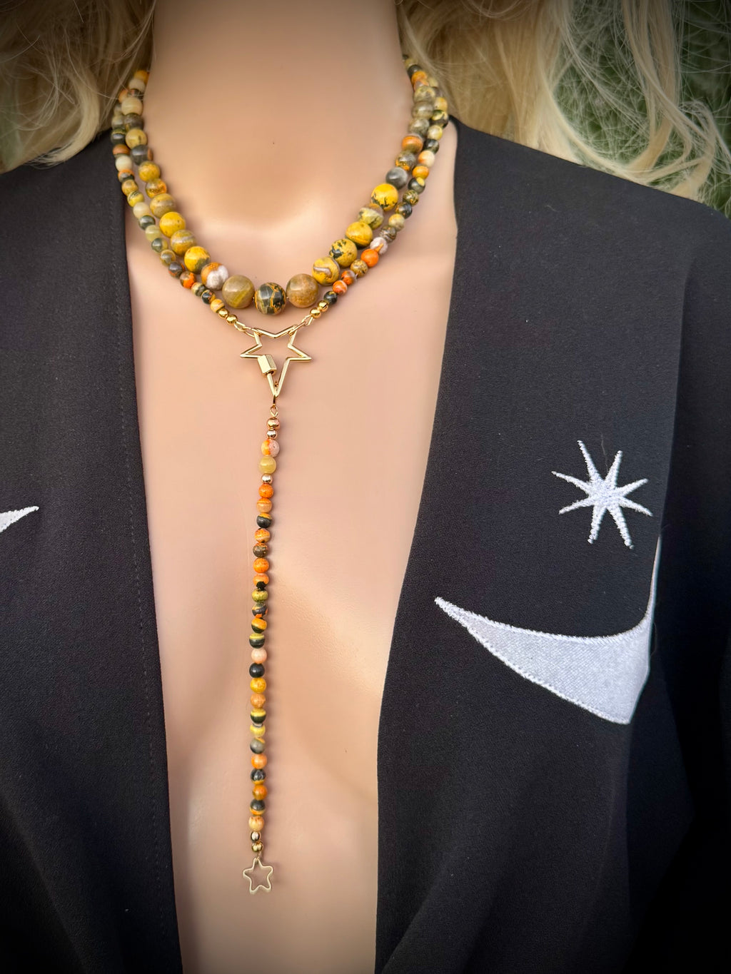 COLLECTIBLE! Bumblebee Jasper Wrap Lariat Necklace