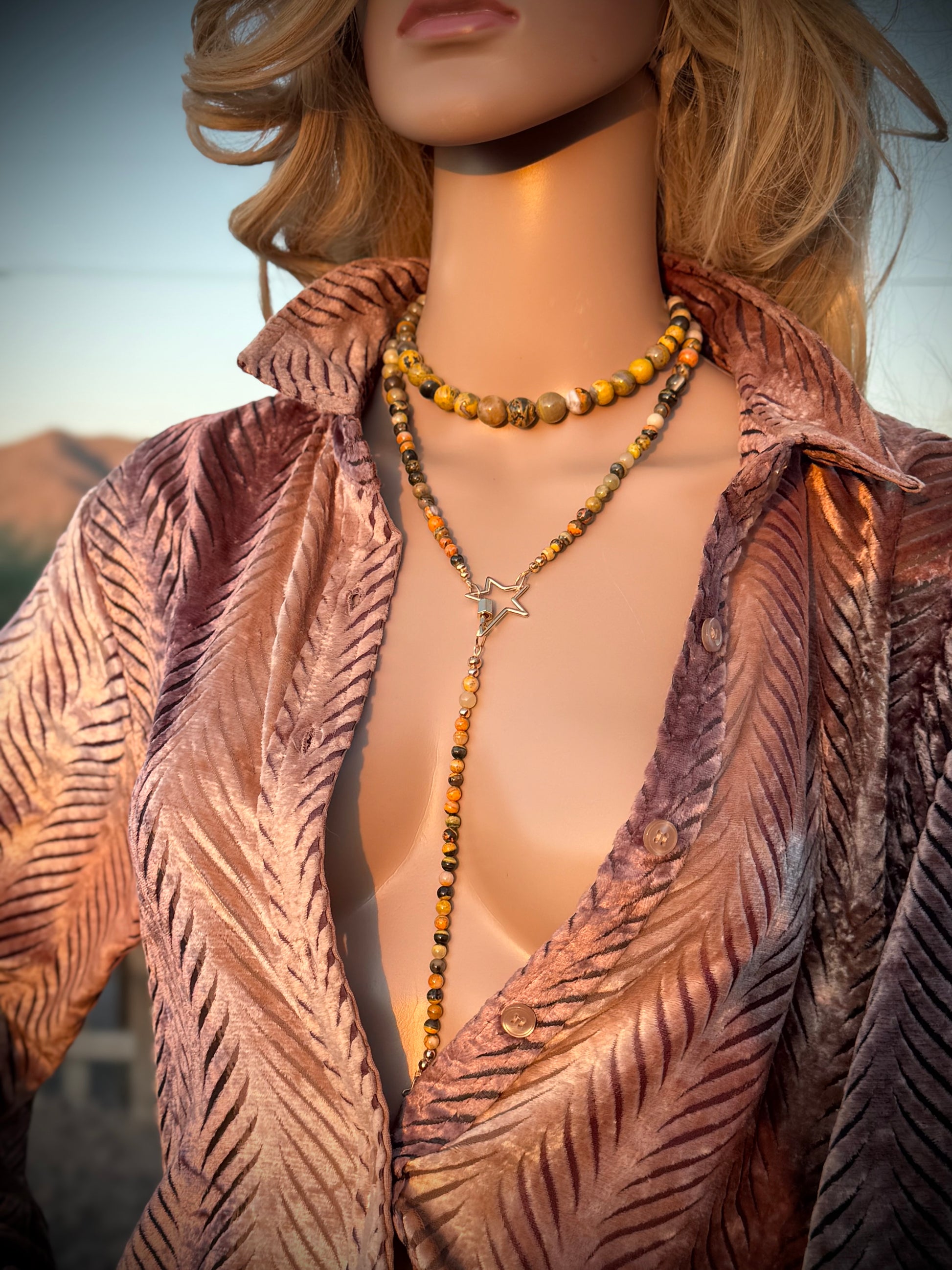 COLLECTIBLE! Bumblebee Jasper Wrap Lariat Necklace