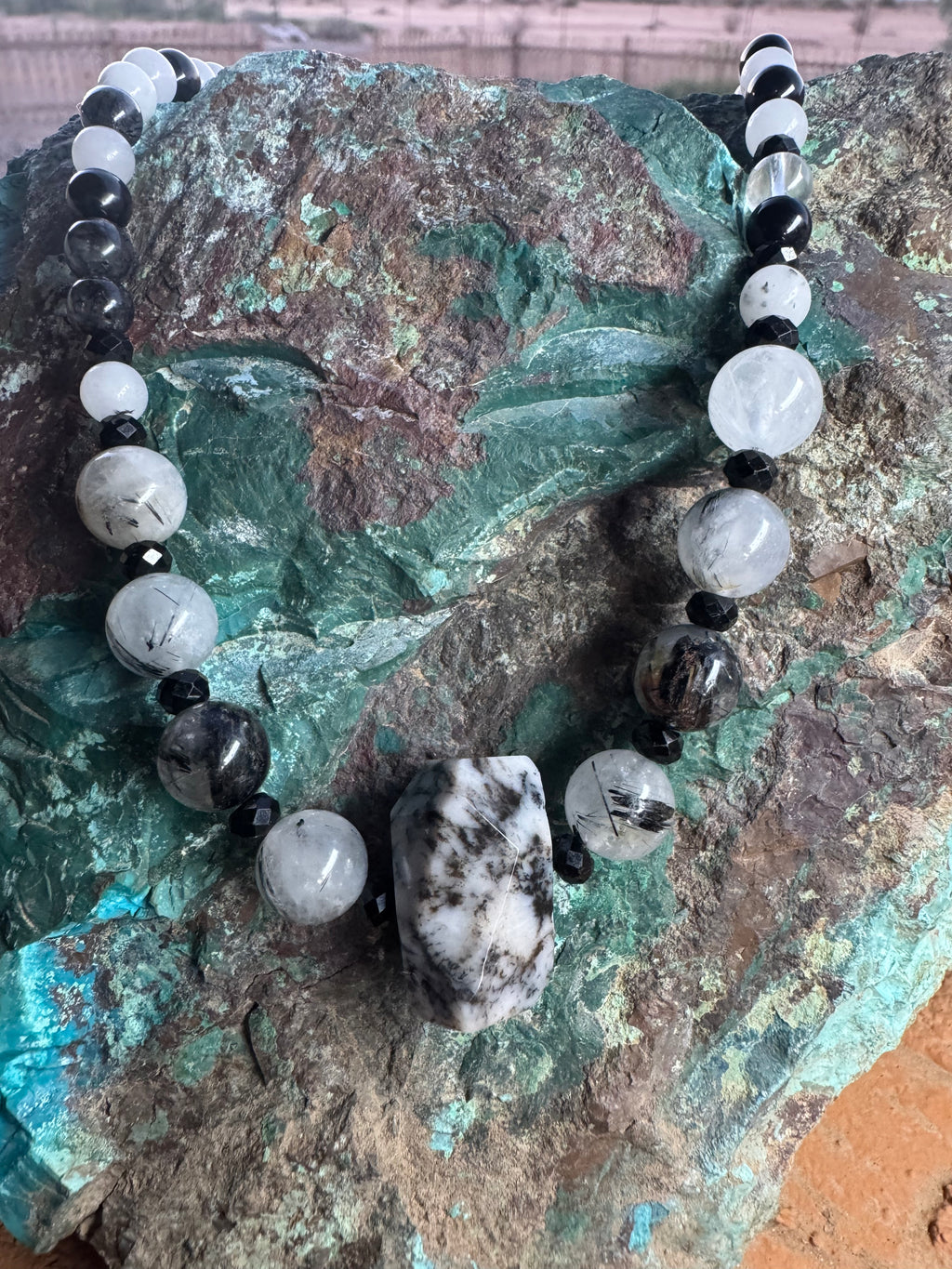 Tourmalinated Quartz, Black Tourmaline & Dendritic Agate