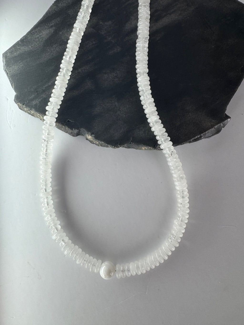 Natural White Moonstone Heishi Necklace