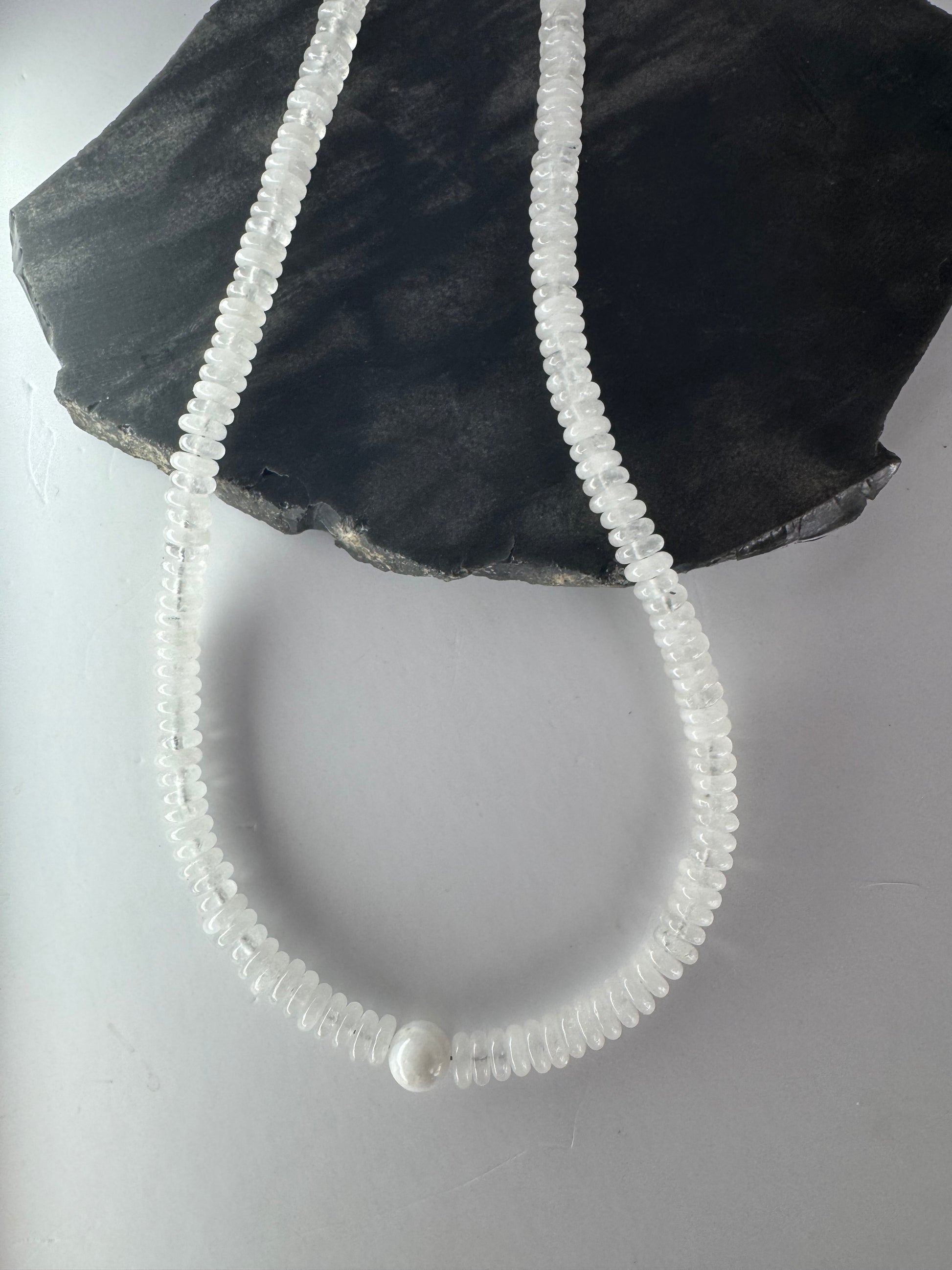 Natural White Moonstone Heishi Necklace