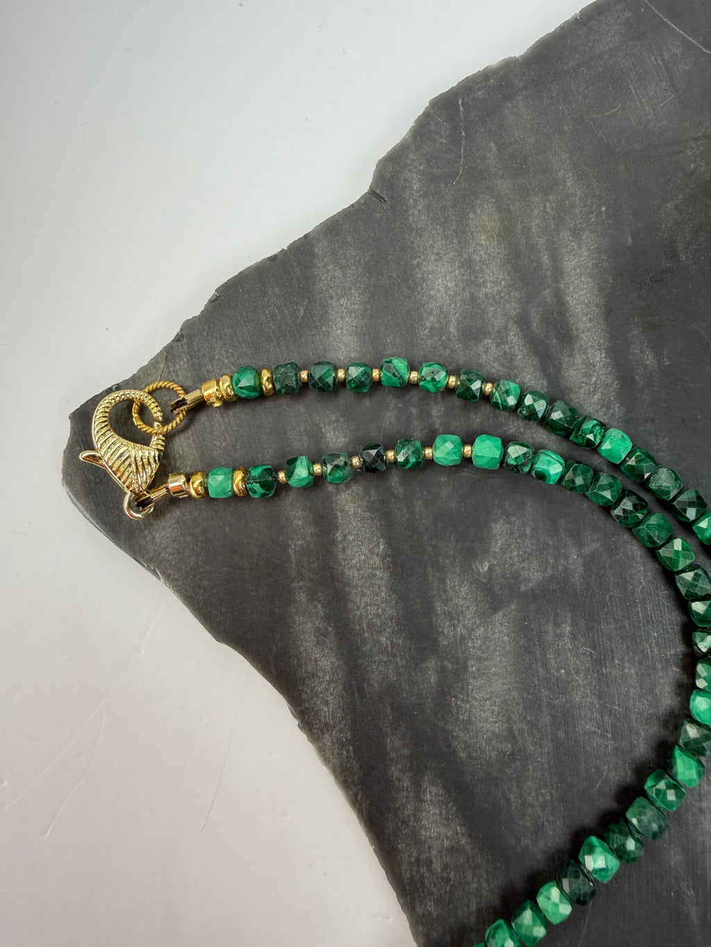 Malachite & Petrified Wood Necklace (Dainty)