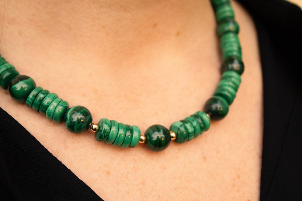 Malachite Necklace – 17” with 3.25” Gold-Plated Extender