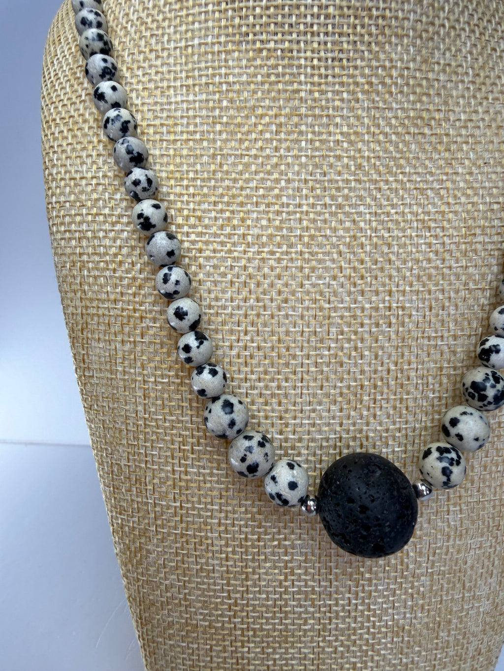 Dalmatian Jasper Necklace with Lava Stone