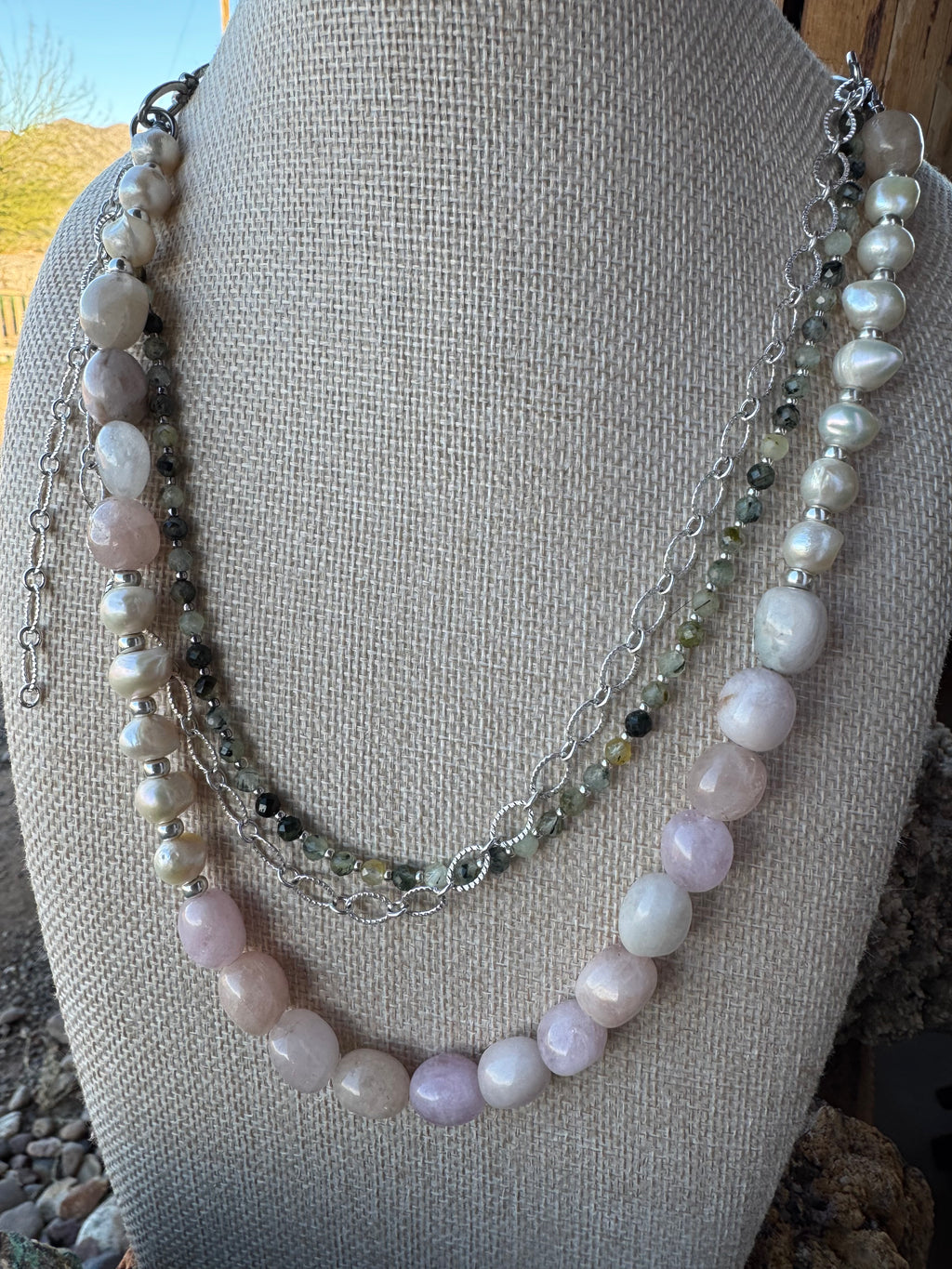 Morganite, Freshwater Pearl and Tourmaline Convertible Necklace