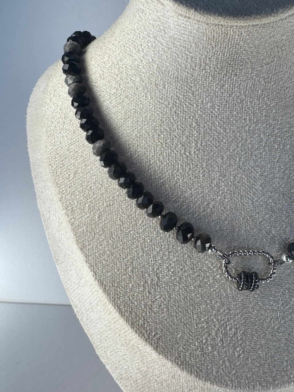 Silver Sheen Obsidian faceted necklace with charm connector