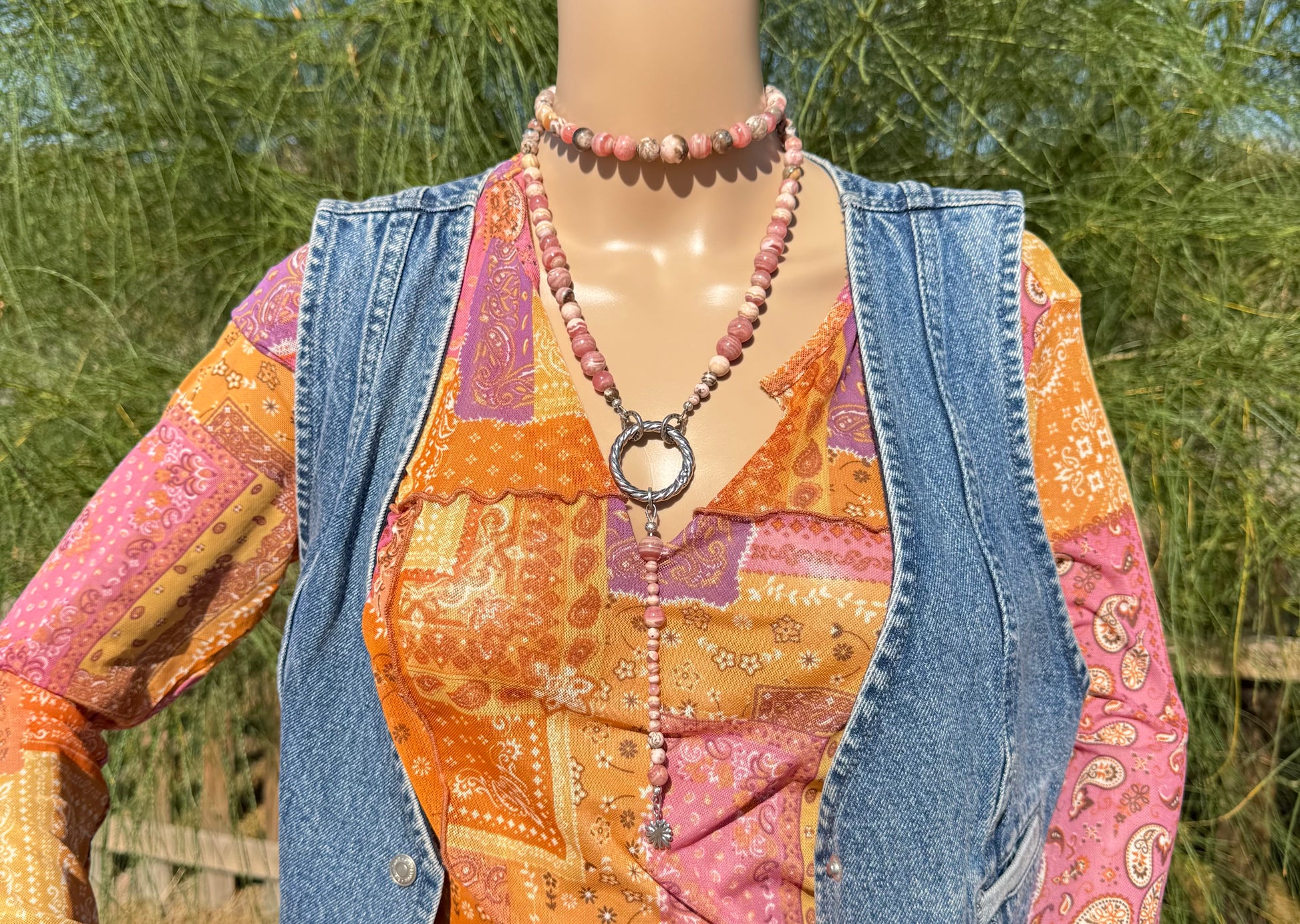Rhodochrosite Statement Lariat – RARE VARIETIES - Gemmy & Matrix Blend