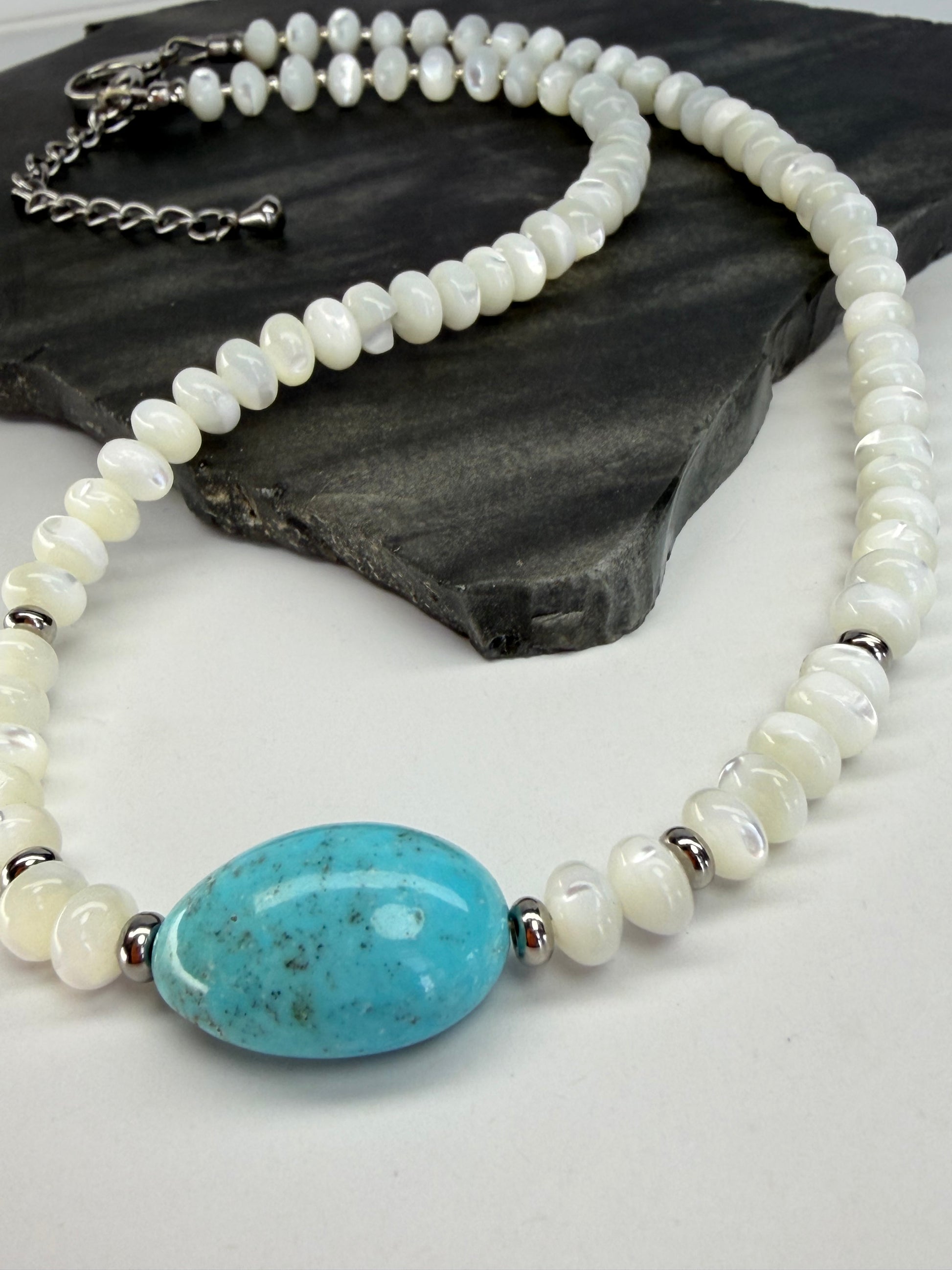 Kingman Turquoise & Baja Mother of Pearl Necklace