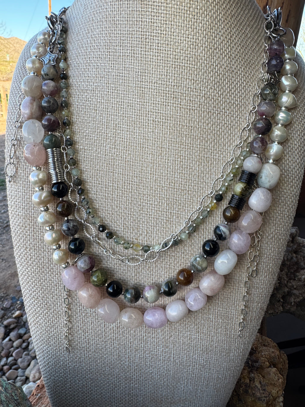 Morganite, Freshwater Pearl and Tourmaline Convertible Necklace
