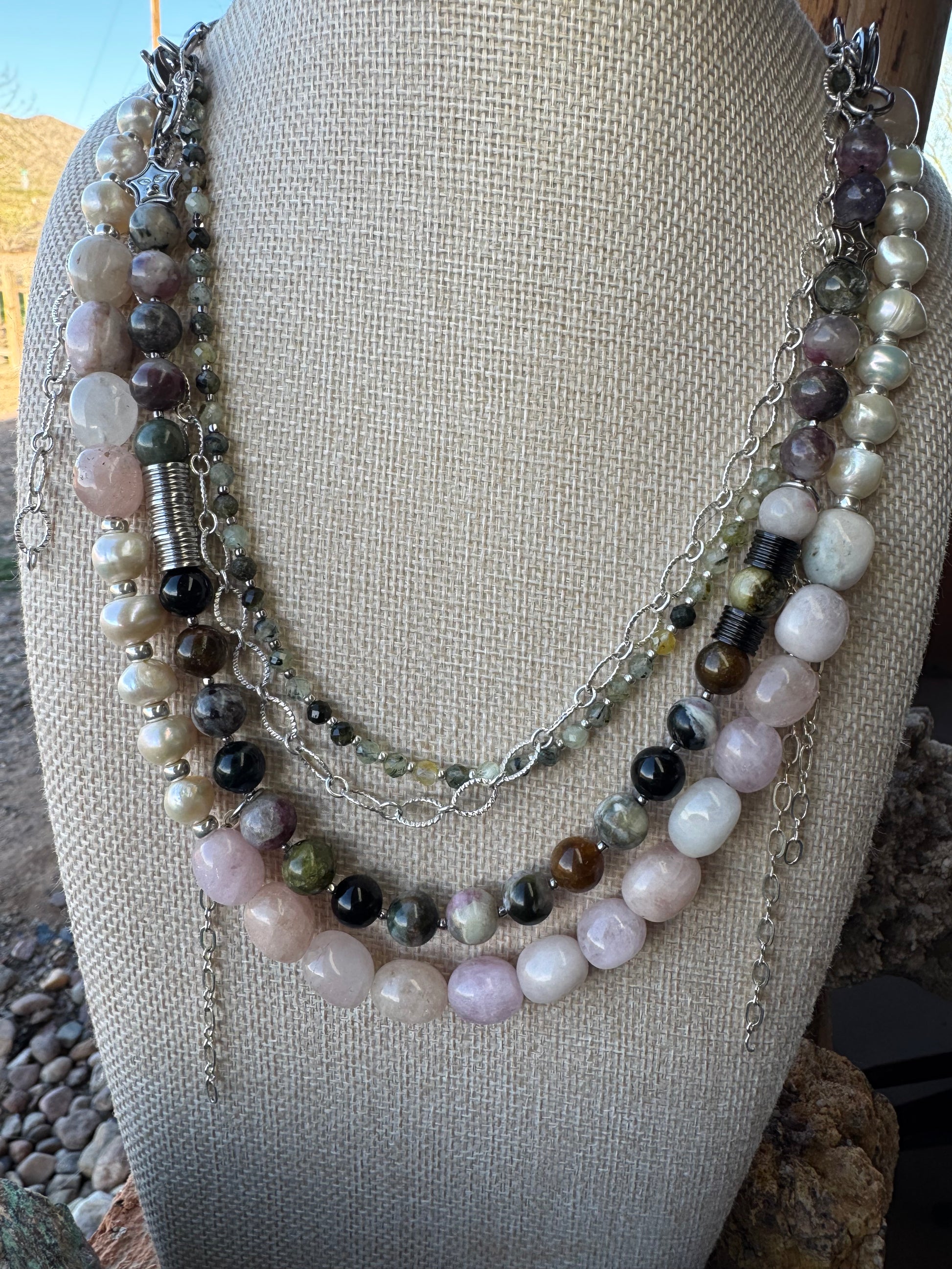 Morganite, Freshwater Pearl and Tourmaline Convertible Necklace