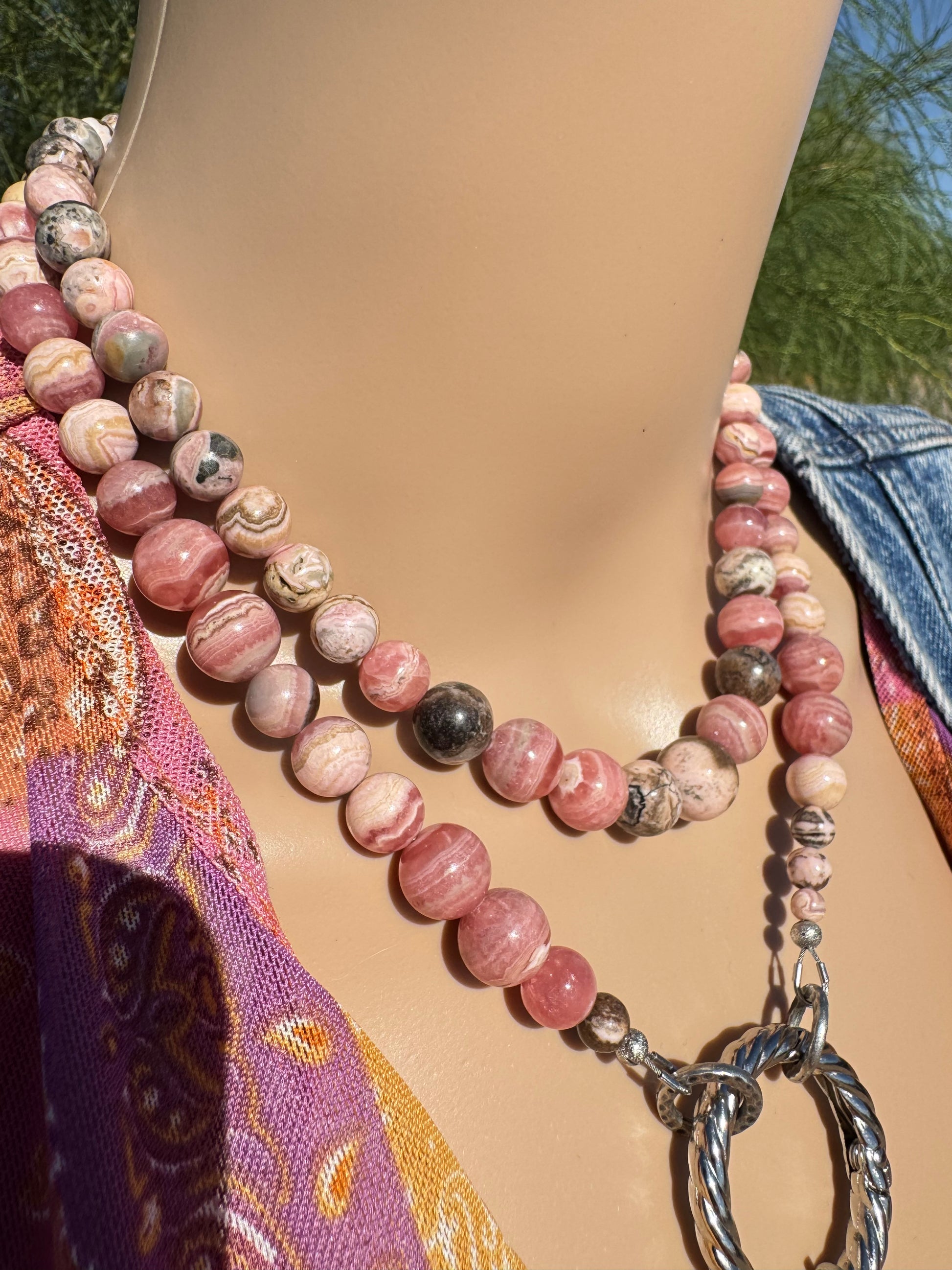 Rhodochrosite Statement Lariat – RARE VARIETIES - Gemmy & Matrix Blend