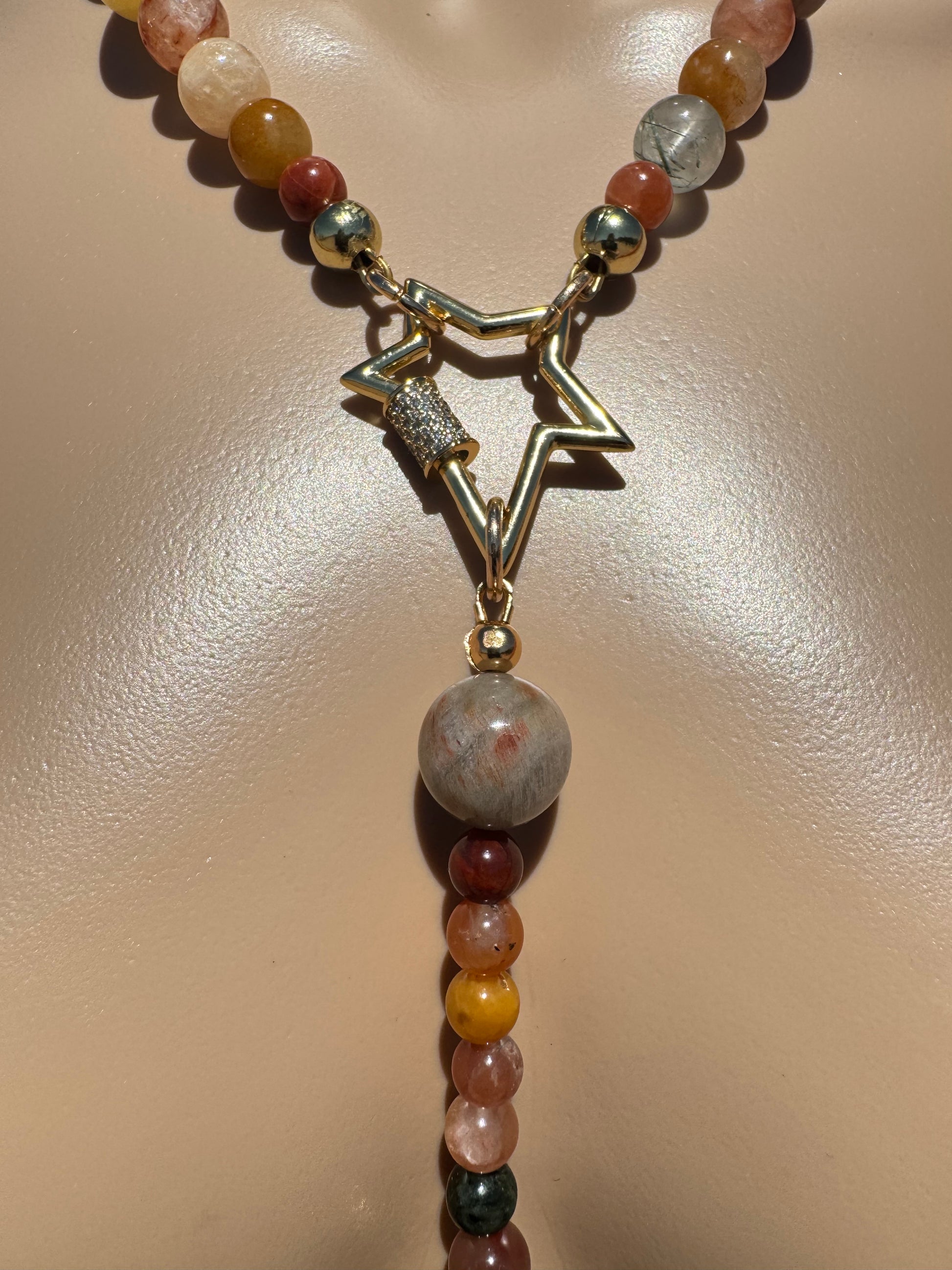 Fukurokuju Lucky Rutilated Quartz Necklace Lariat
