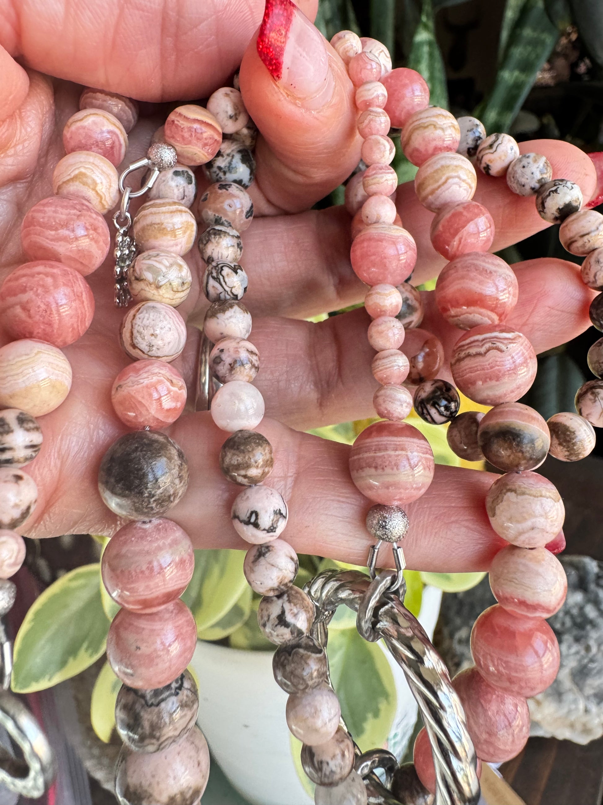 Rhodochrosite Statement Lariat – RARE VARIETIES - Gemmy & Matrix Blend