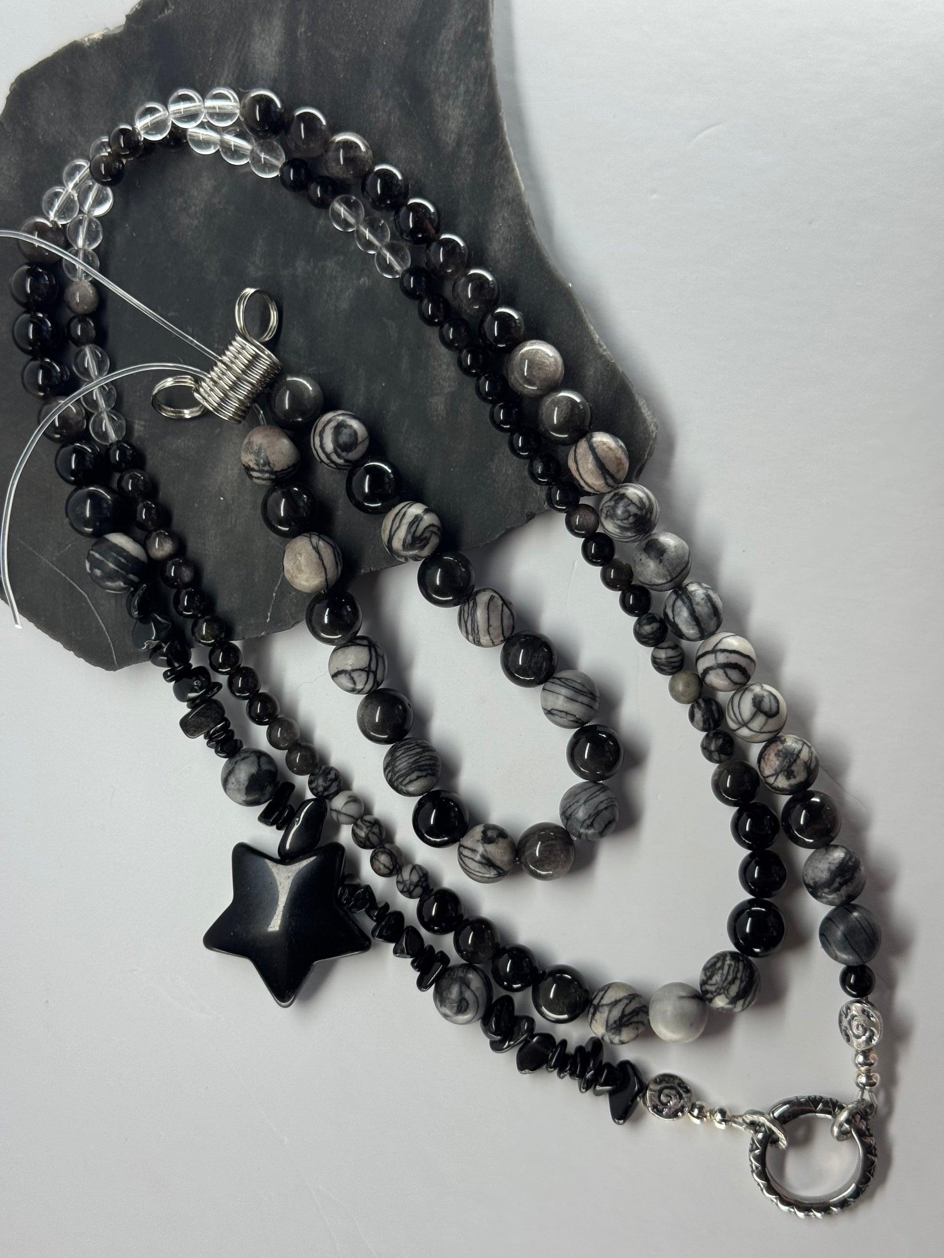 Spiderweb Jasper, Silver Sheen Obsidian - FREE BRACELET