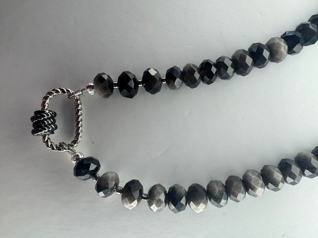 Silver Sheen Obsidian faceted necklace with charm connector