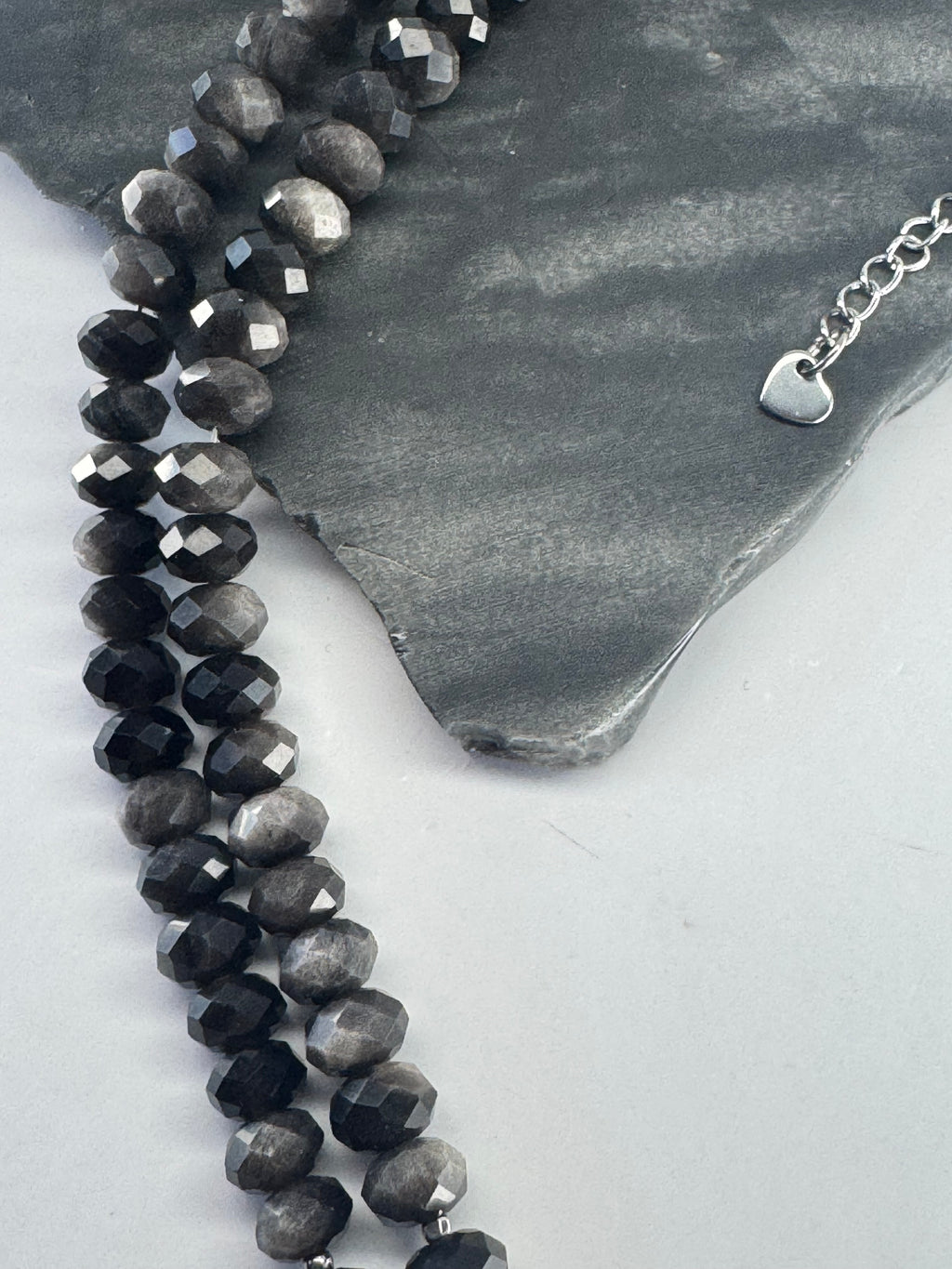 Silver Sheen Obsidian faceted necklace with charm connector