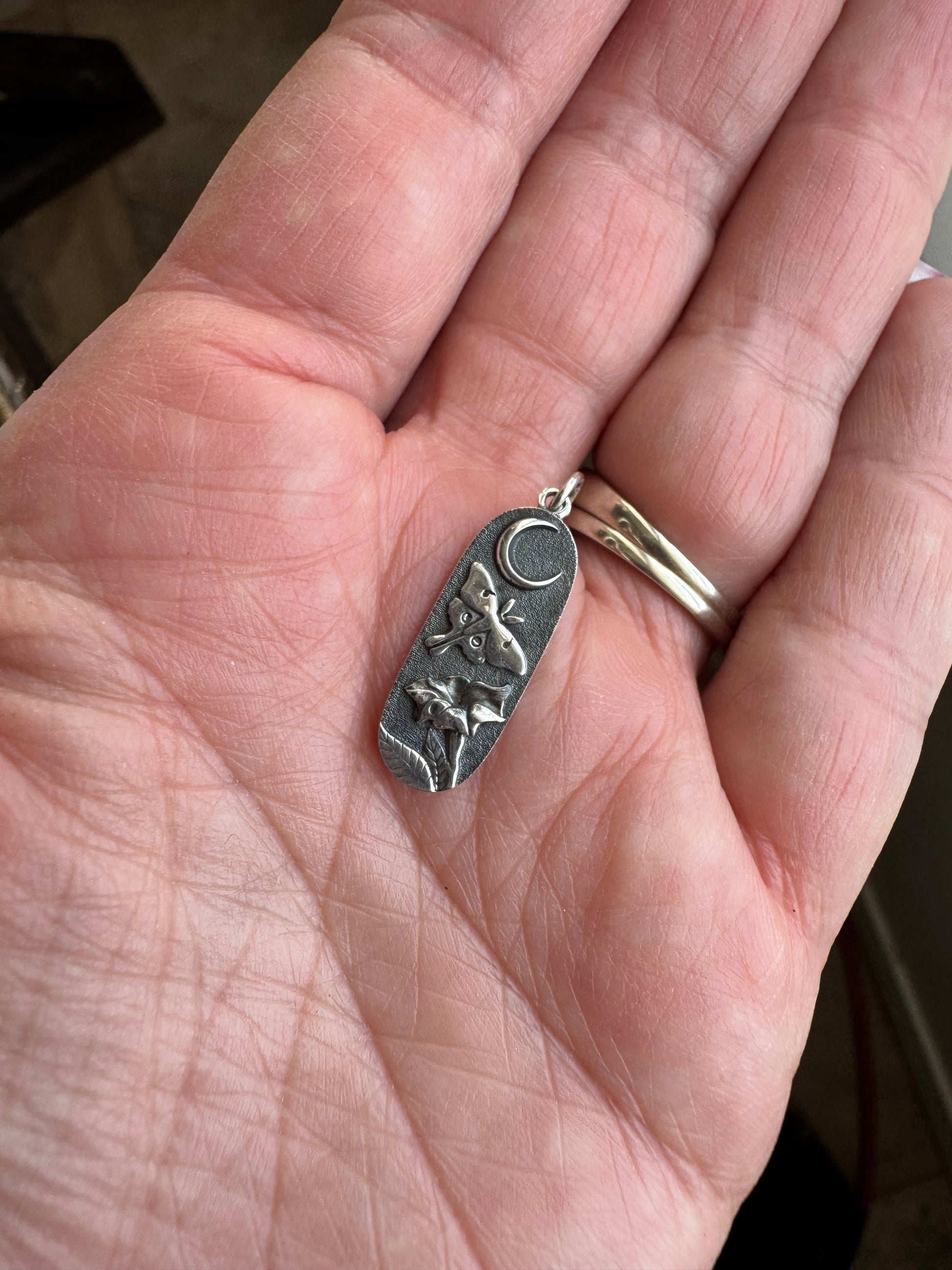 Silver Moth & Moon Charm Pendant
