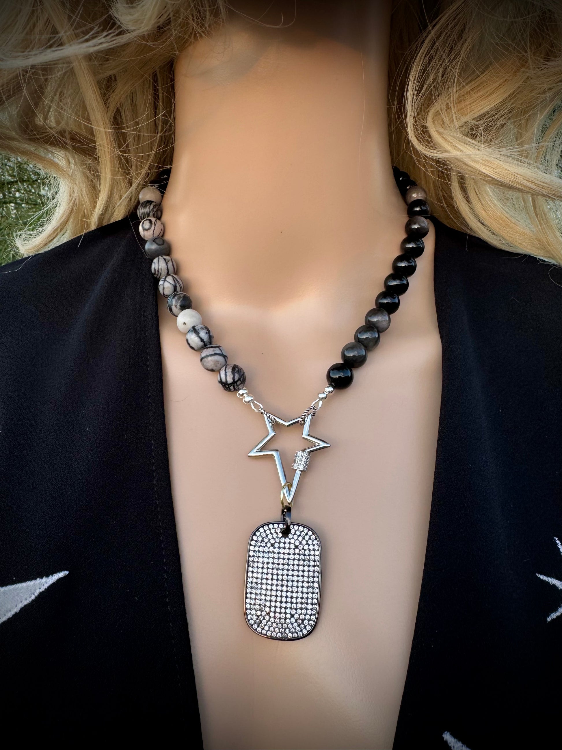 Spiderweb Jasper and Silver Sheen Obsidian Necklace