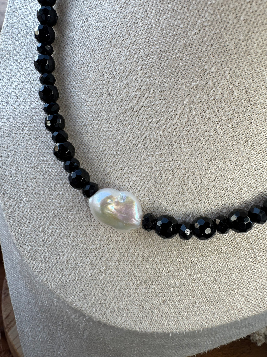 Natural Black Onyx & Freshwater Baroque Pearl Necklace