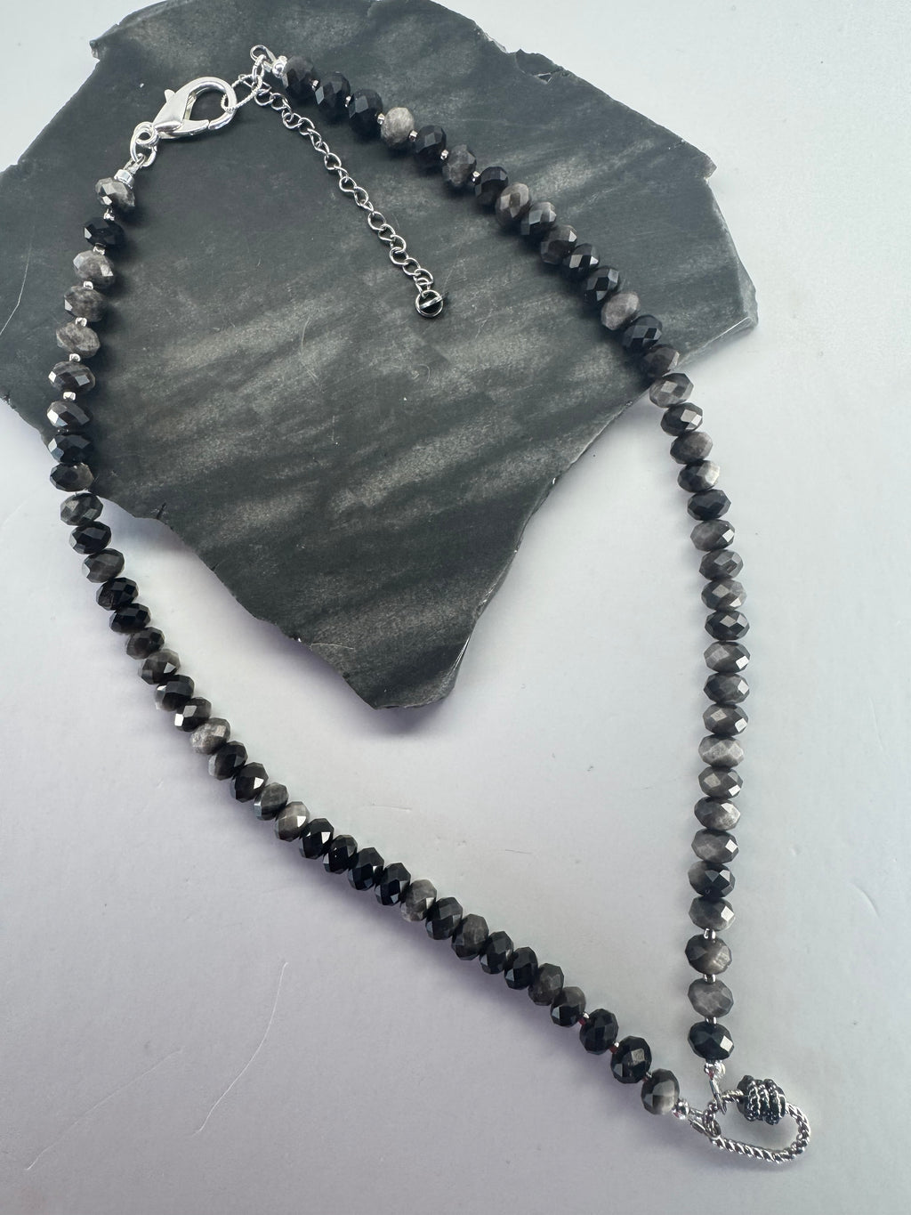 Silver Sheen Obsidian faceted necklace with charm connector