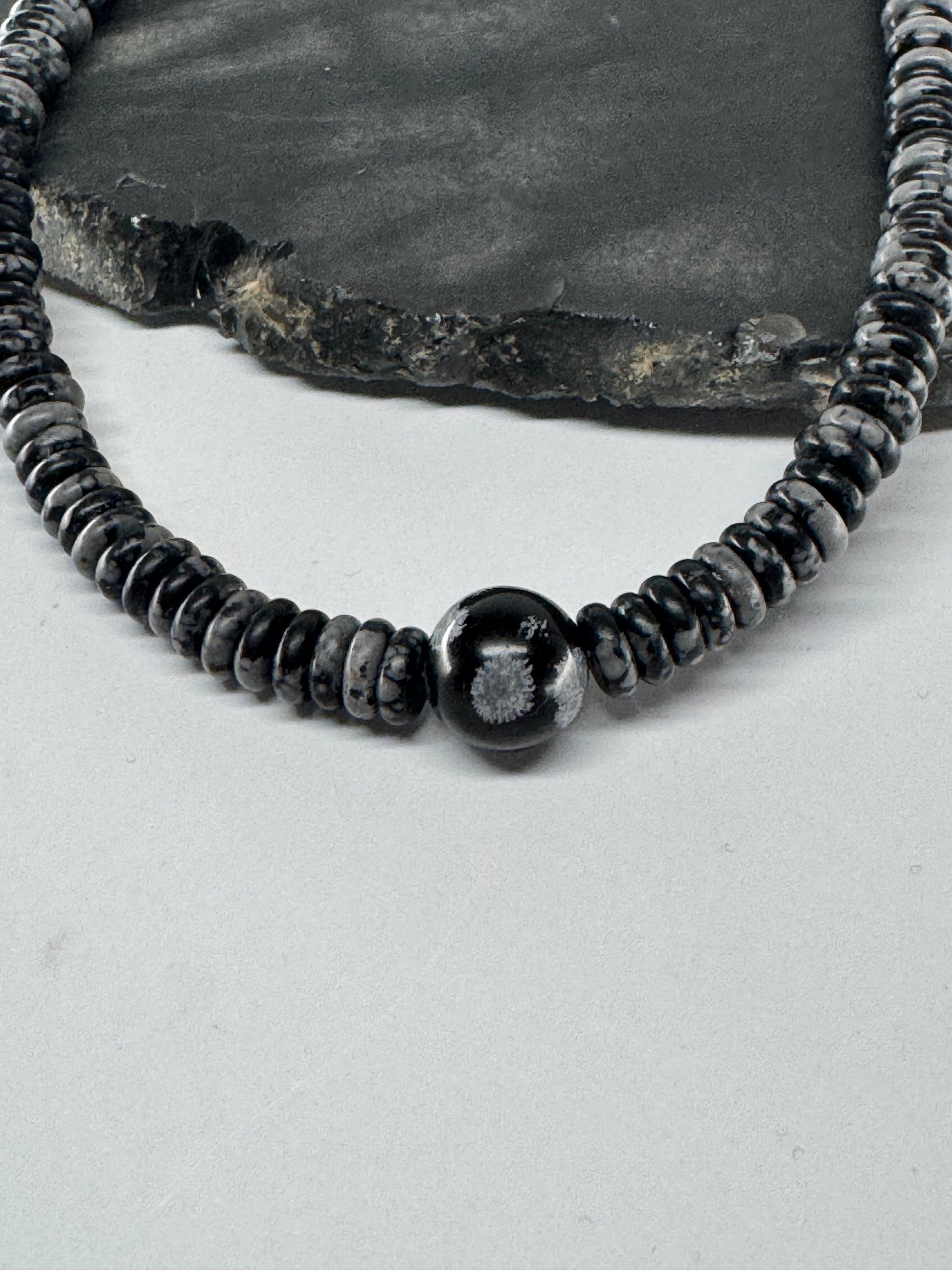 Snowflake Obsidian Heishi Necklace