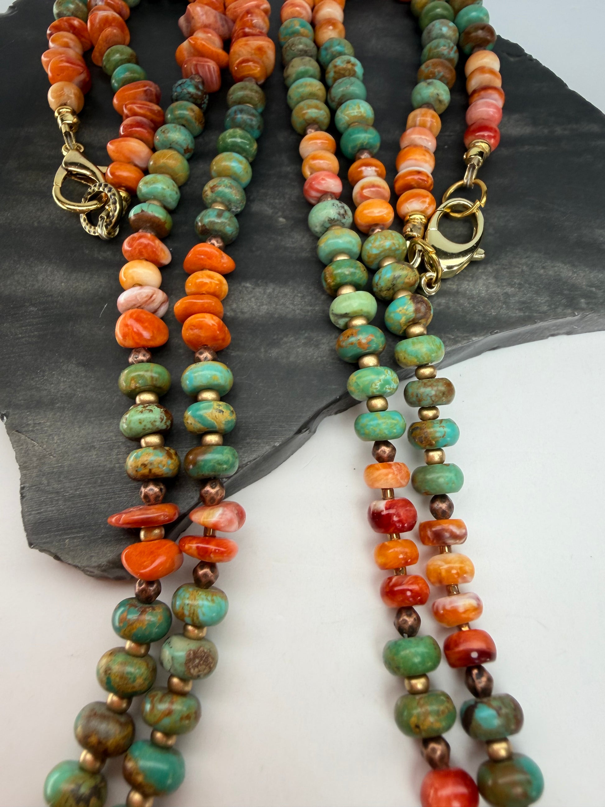 Kingman Turquoise & Spiny Oyster Necklace