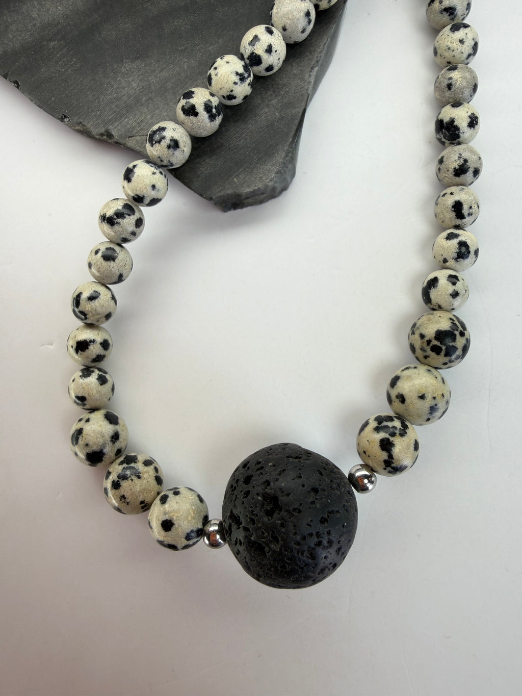 Dalmatian Jasper Necklace with Lava Stone