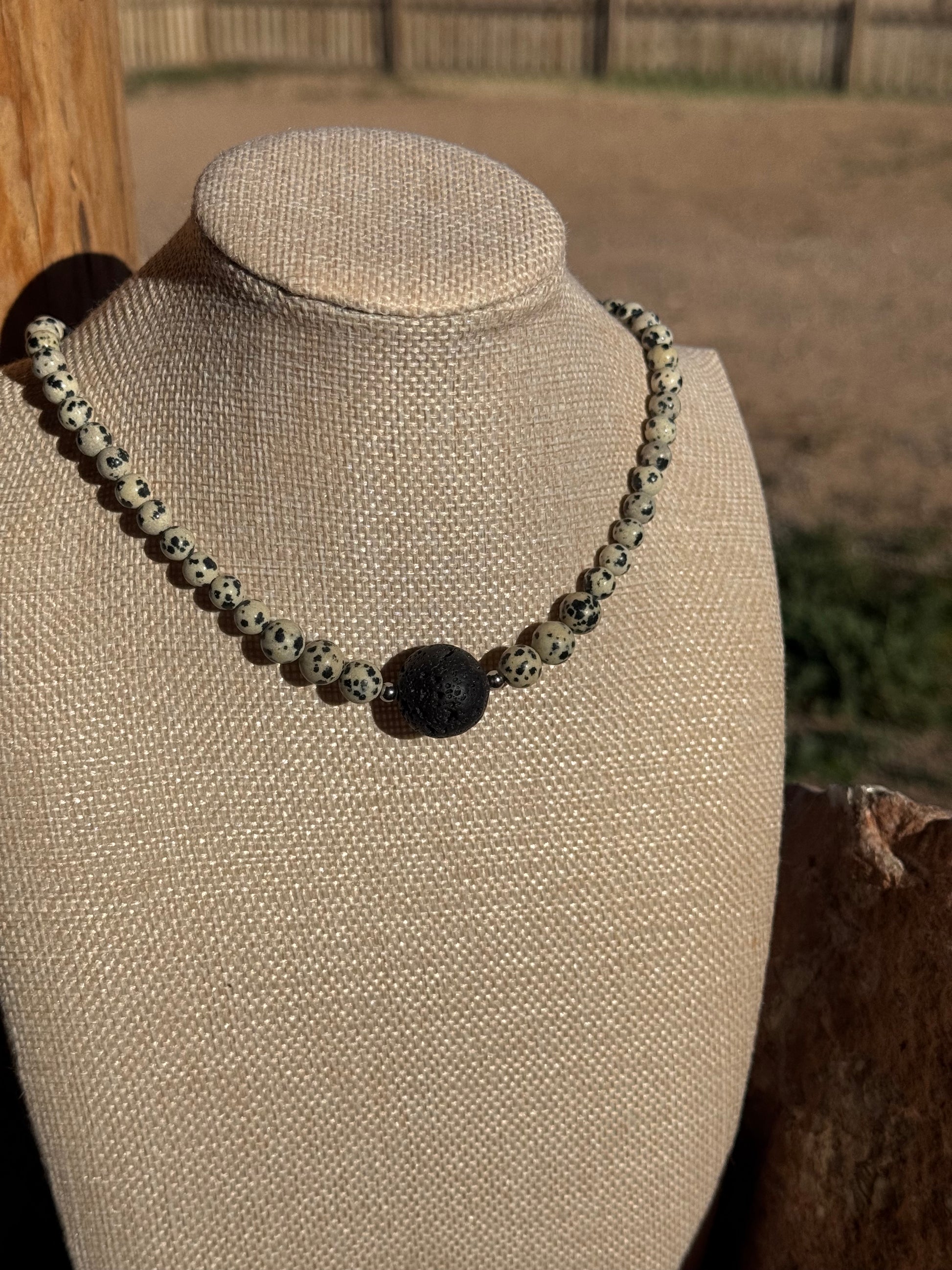 Dalmatian Jasper Necklace with Lava Stone