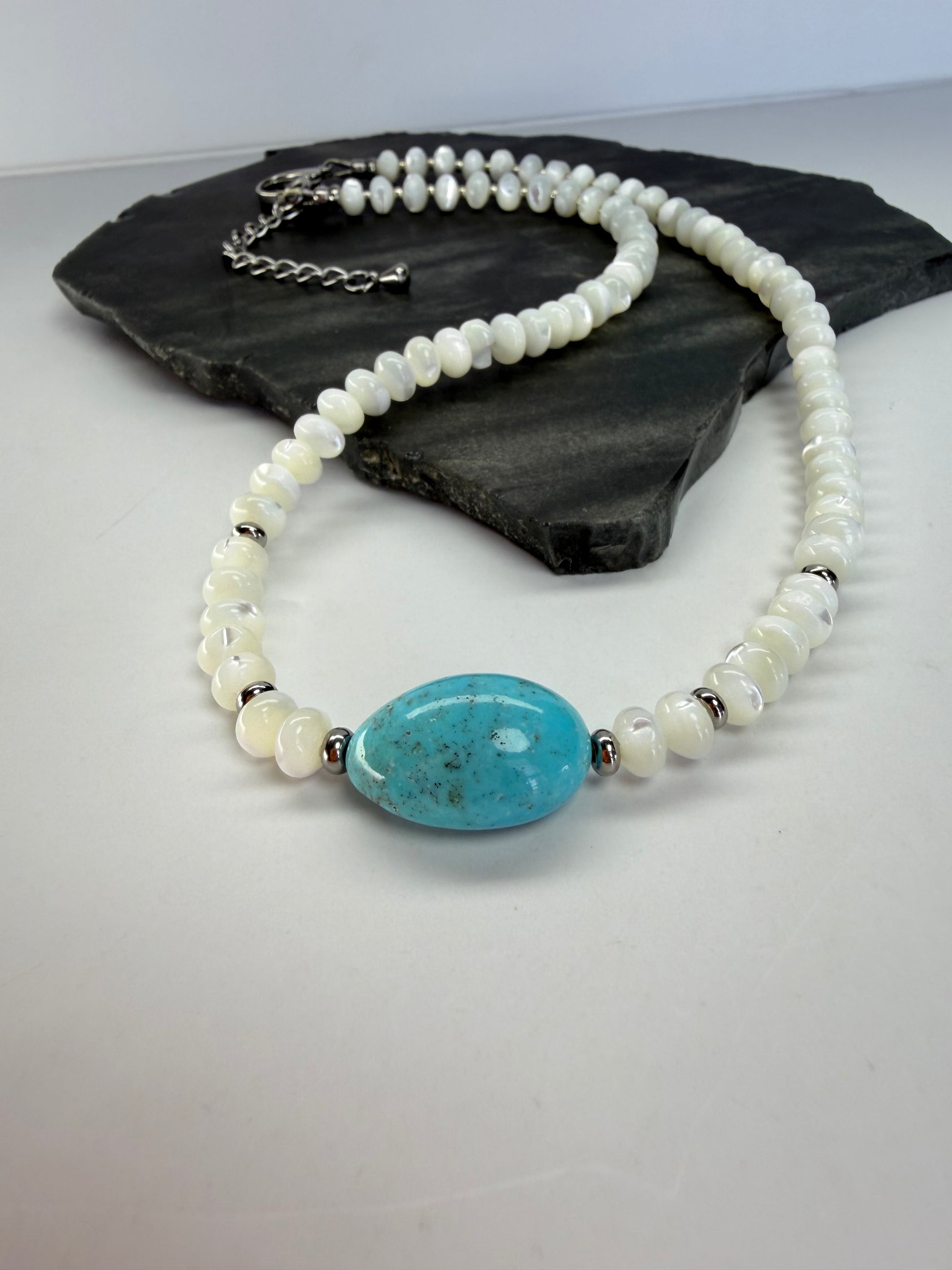 Kingman Turquoise & Baja Mother of Pearl Necklace