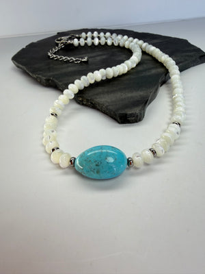 Kingman Turquoise & Baja Mother of Pearl Necklace