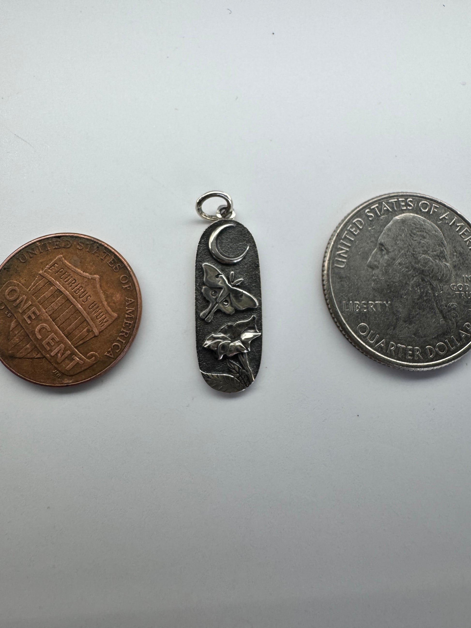 Silver Moth & Moon Charm Pendant
