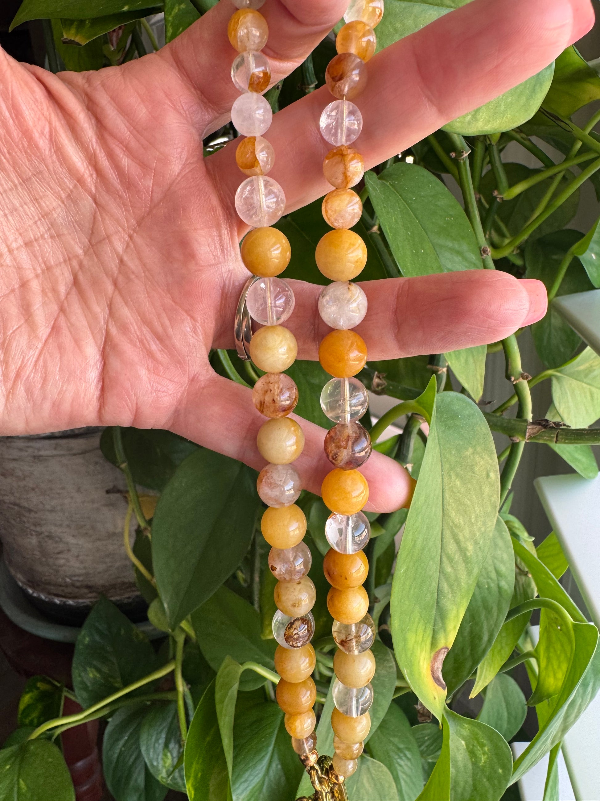 Golden Healer Quartz Necklace with Removable Crescent Moon & Good Luck Charm