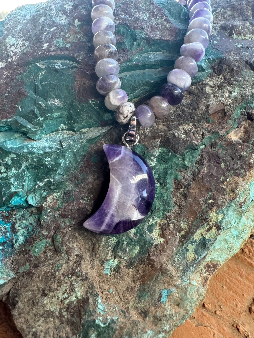 Chevron Amethyst Moon Necklace (w/ stainless removable charm clasp)