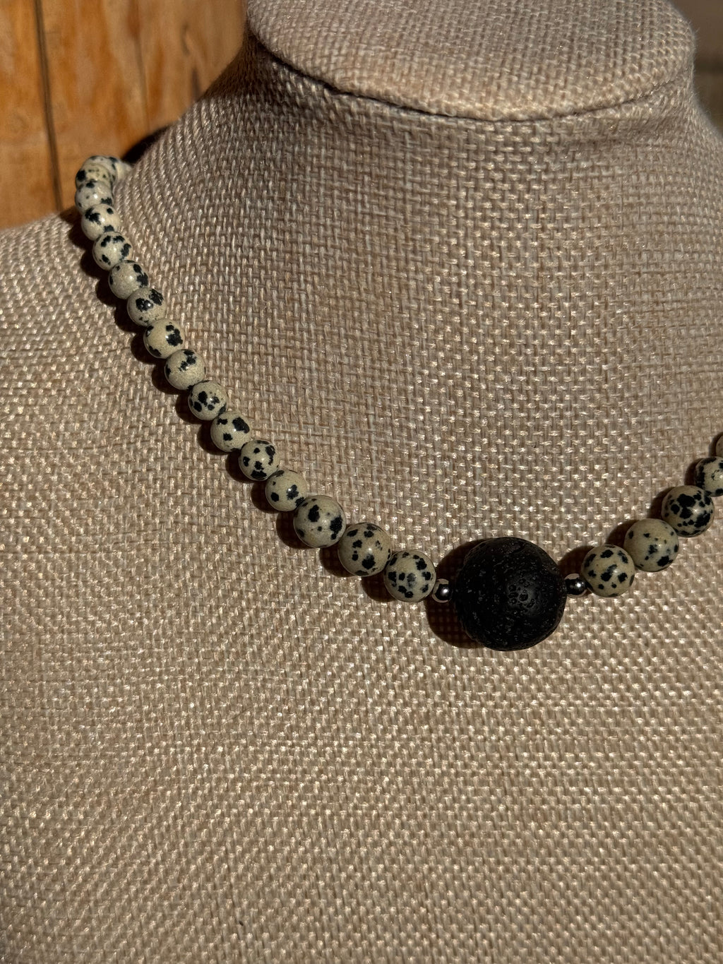 Dalmatian Jasper Necklace with Lava Stone