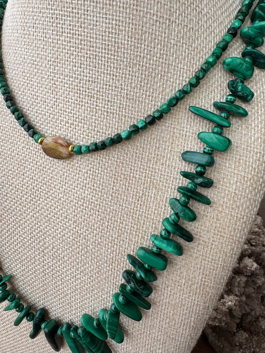 Malachite & Petrified Wood Necklace (Dainty)