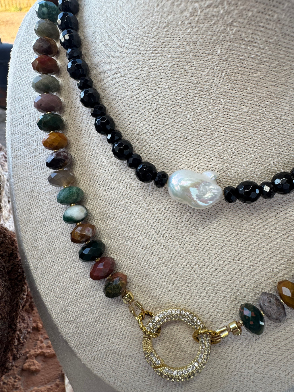 Natural Black Onyx & Freshwater Baroque Pearl Necklace