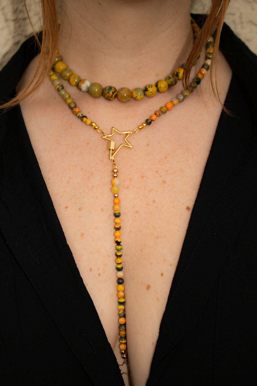 COLLECTIBLE! Bumblebee Jasper Wrap Lariat Necklace