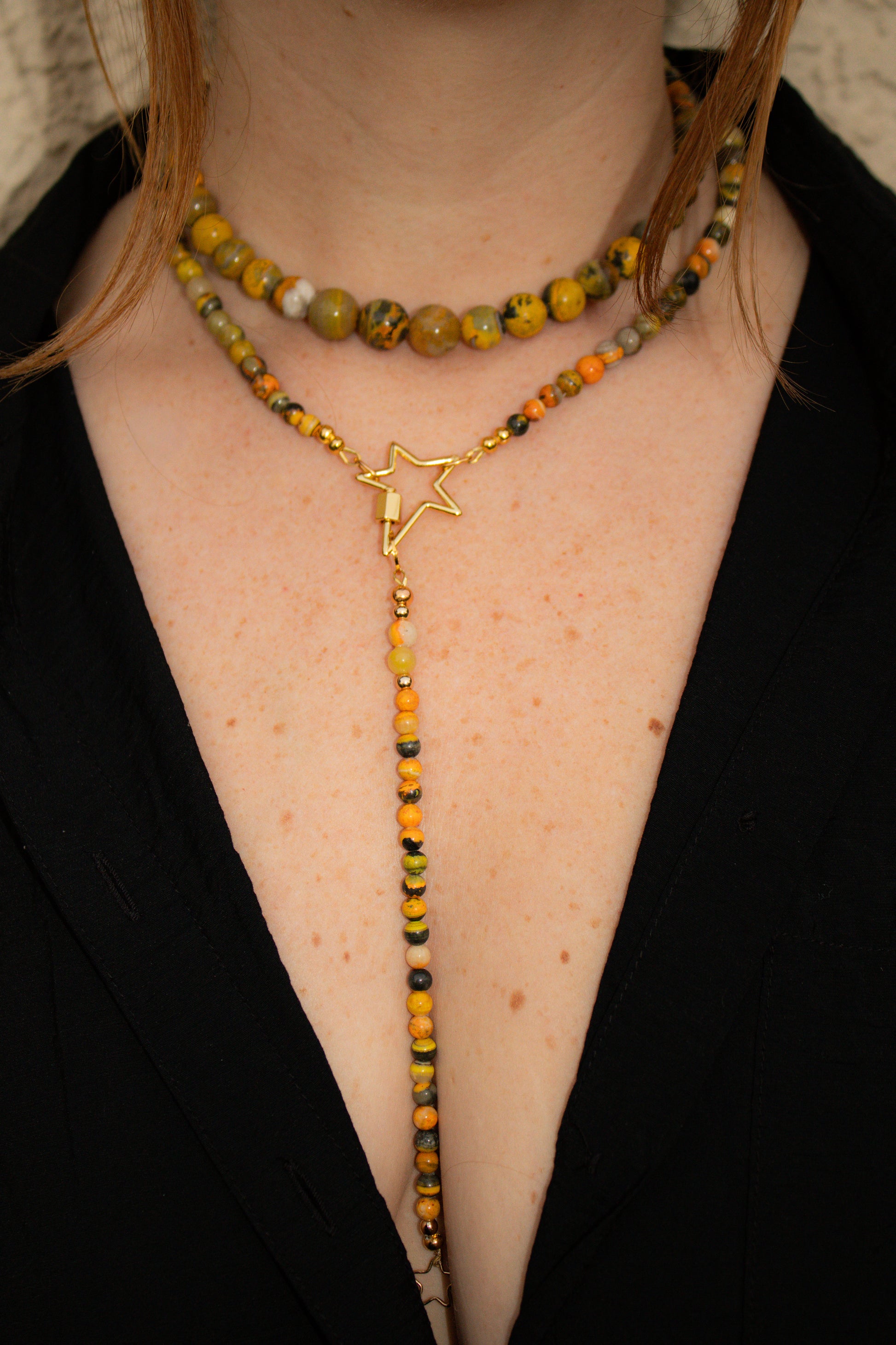 COLLECTIBLE! Bumblebee Jasper Wrap Lariat Necklace