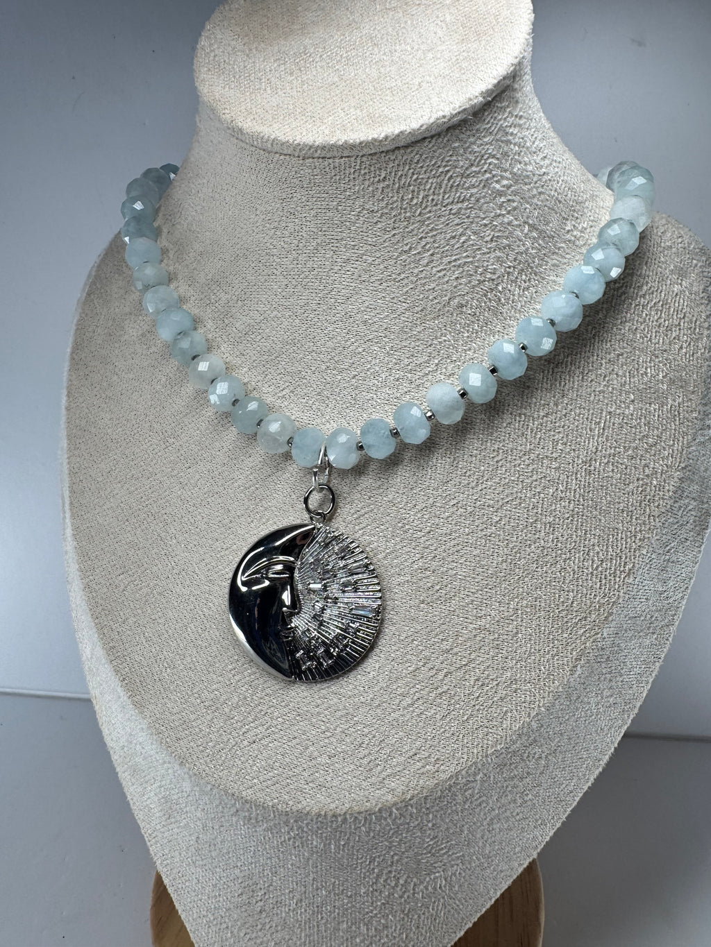 Faceted Aquamarine w/ Seed Beads Necklace