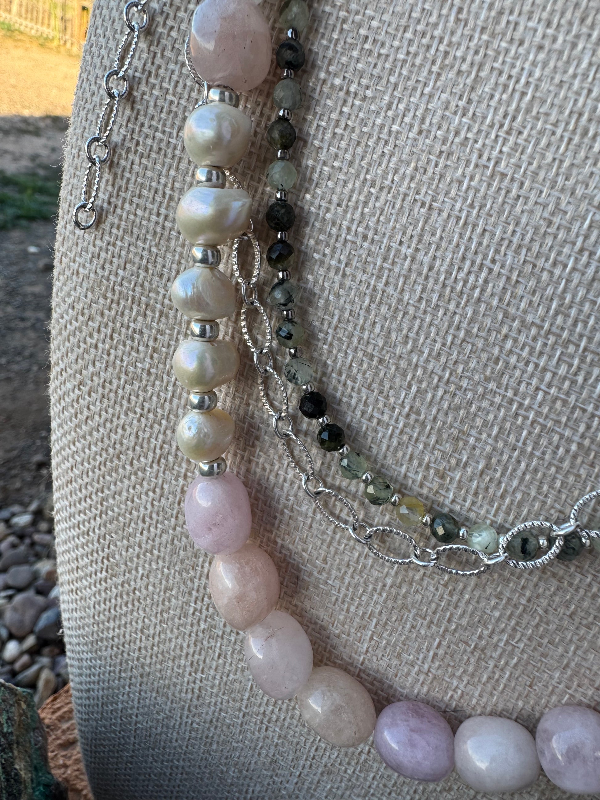 Morganite, Freshwater Pearl and Tourmaline Convertible Necklace