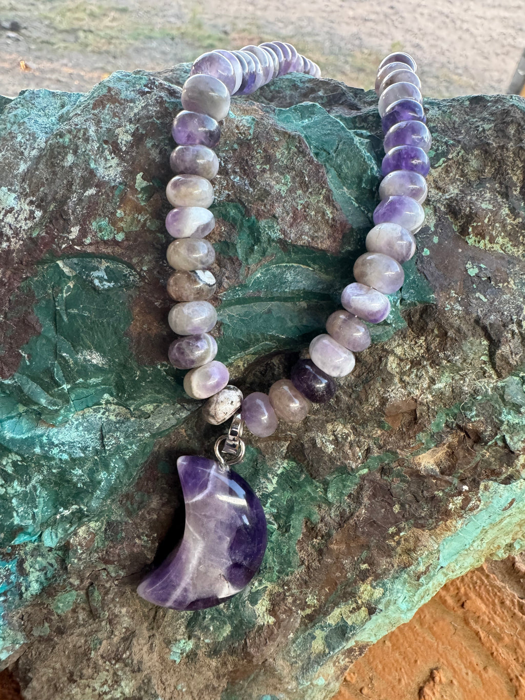 Chevron Amethyst Moon Necklace (w/ stainless removable charm clasp)