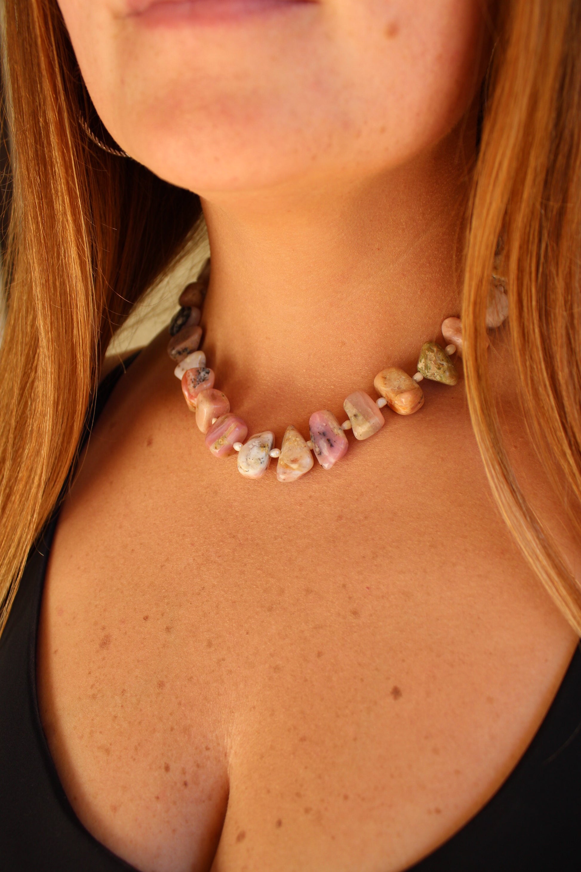 Peruvian Pink Opal & Freshwater Pearl Freeform Nugget Necklace
