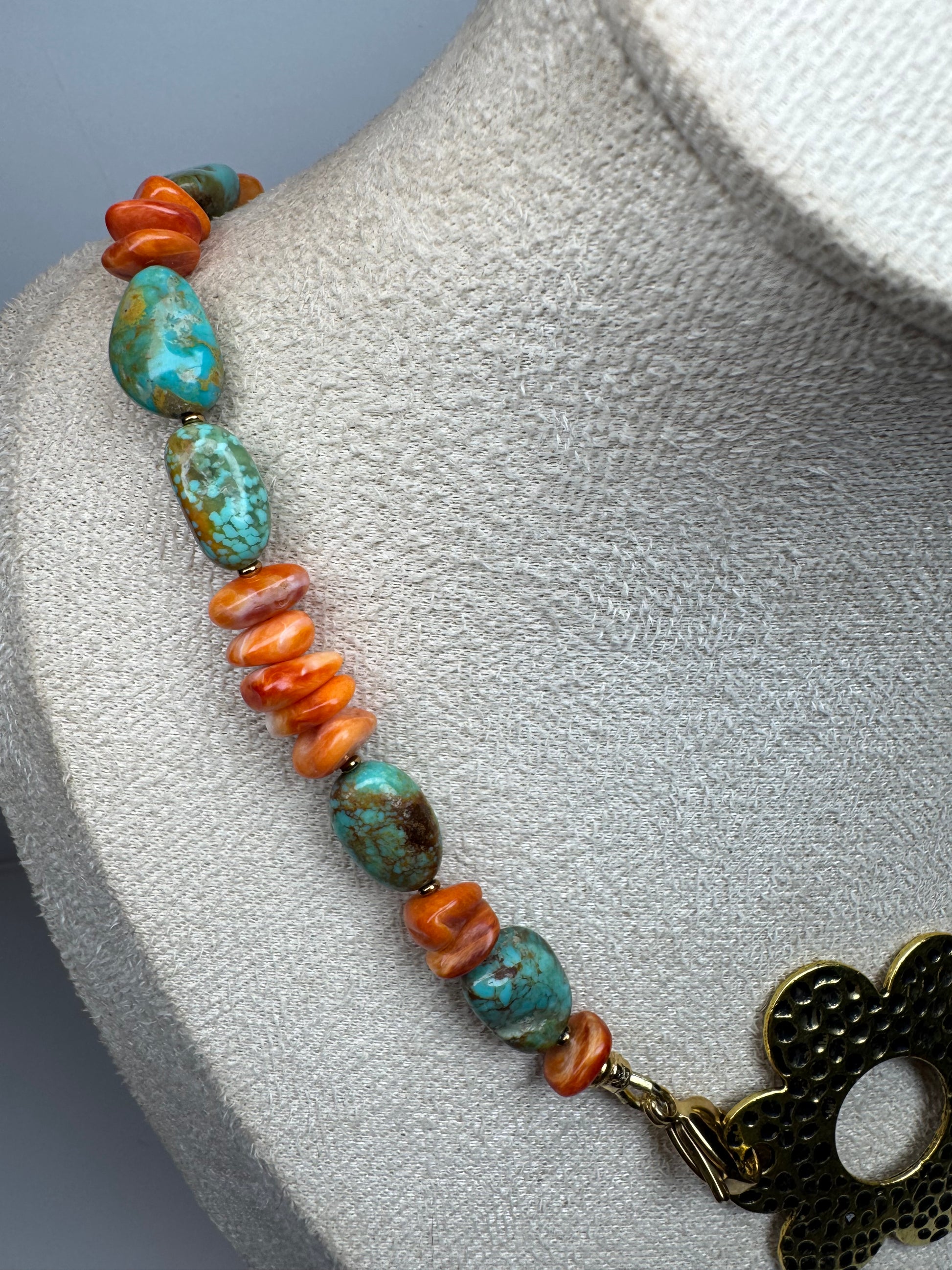 Kingman Turquoise & Spiny Oyster Necklace